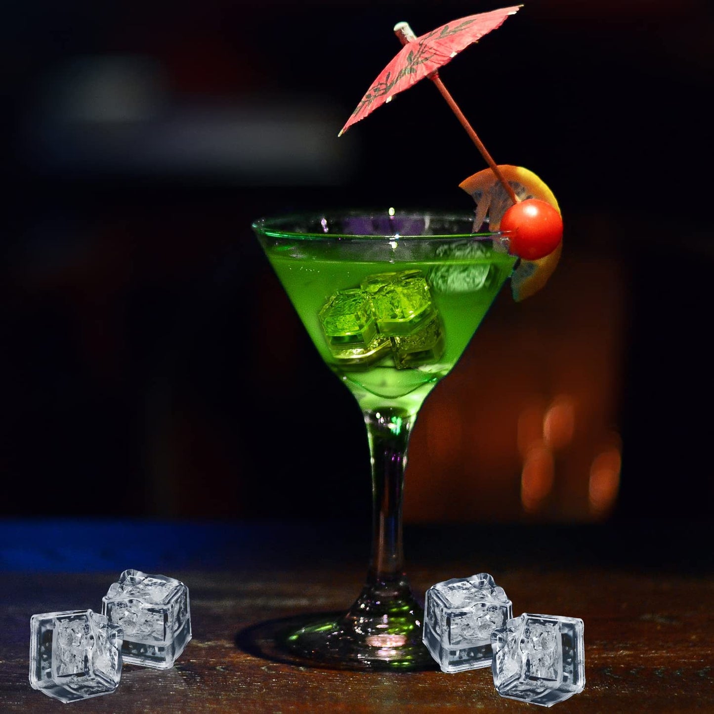 Light up Ice Cubes for Drinks, 48 PCS Green LED Ice Cubes Liquid Activated, Glow in the Dark Waterproof Ice Cubes for Home Bar Supplies Summer Party Wedding Decor