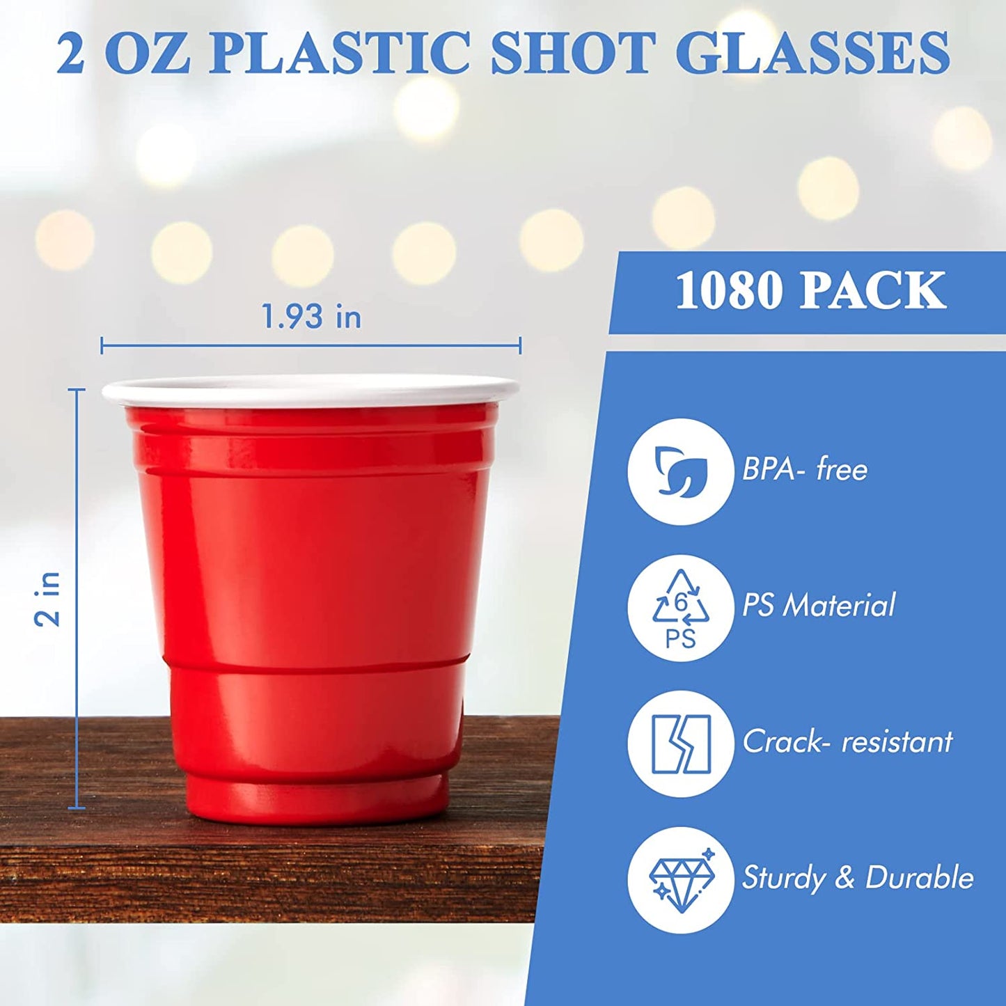 1080 PACK 2 Oz Plastic Shot Glasses, Red Disposable Shot Cups, Mini Red Shot Glasses for Halloween Thanksgiving Christmas Party