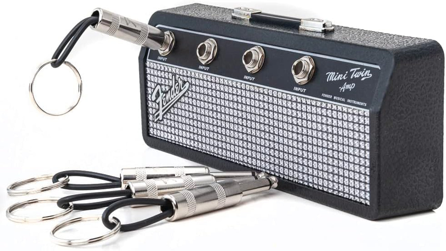 Licensed Fender Jack Rack- Guitar Amp Key Holder, Includes 4 Guitar Plug Keychains and 1 Wall Mounting Kit. Quick and Easy Installation.