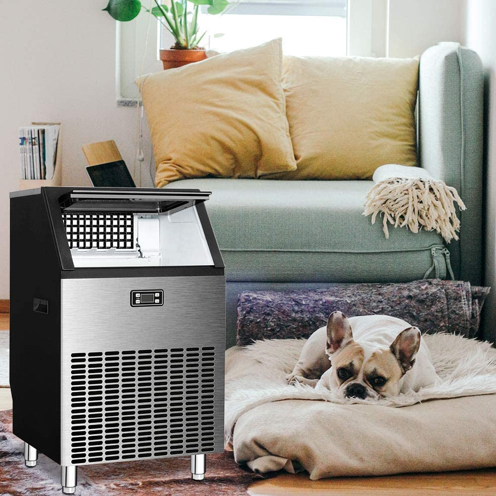 Commercial Ice Maker, Freestanding Square Ice Cube Maker 265Lbs/24H, 48Lbs Storage Bin, Full Heavy Duty Stainless Steel Construction, Ice Maker Machine for Home Bar, Coffee Shop, Business
