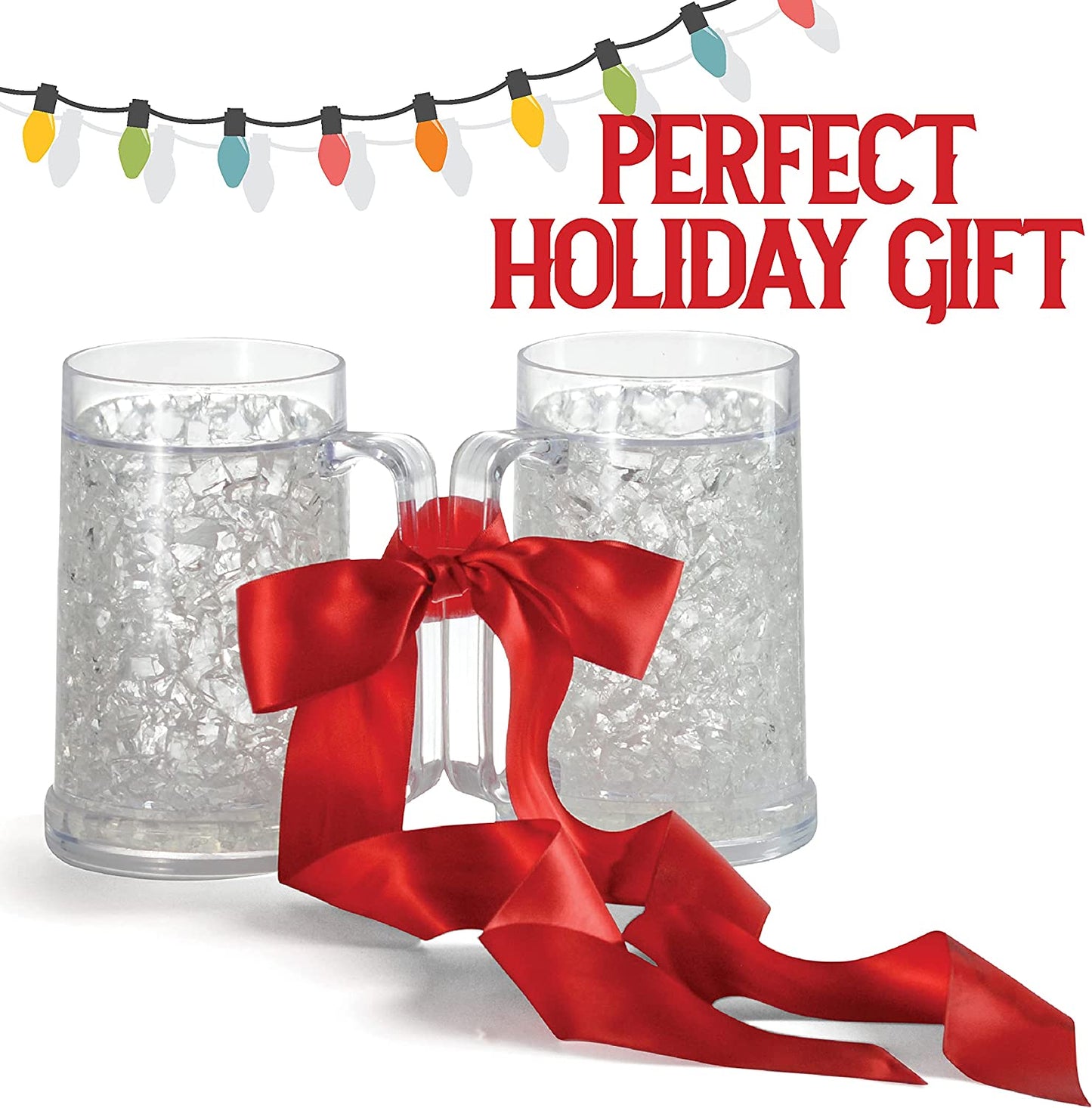 Freezer Beer Mugs, Double Wall, Insulated Gel Plastic Pint Freezable Glasses, 16 Oz, Clear 2 Pack , Chiller Frosty Cup, Frozen Ice Freezer Mug, Freezer Cups