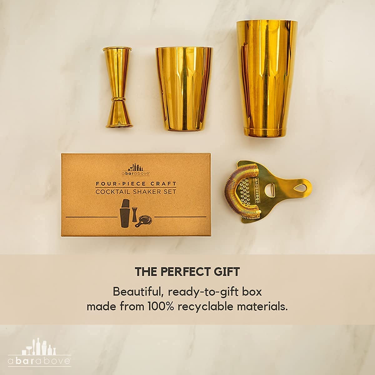 Gold Cocktail Shaker Set – 4-Piece Gold Bartender Kit for Business or Home Bar – Includes Hawthorne Strainer & Japanese Jigger – Professional Bar Accessories for the Home Bar Set