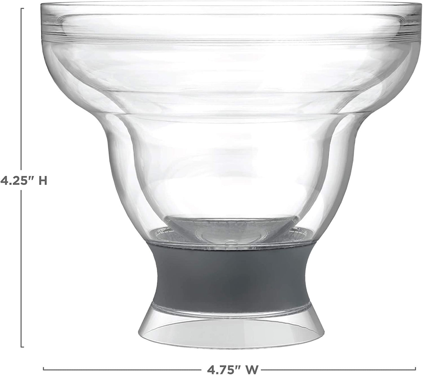 Freeze Stemless Margarita Glasses Double Walled Insulated Gel Chiller Plastic Margarita Glass Cups - Frozen Cocktail Glass Set of 2 12 Oz, Grey