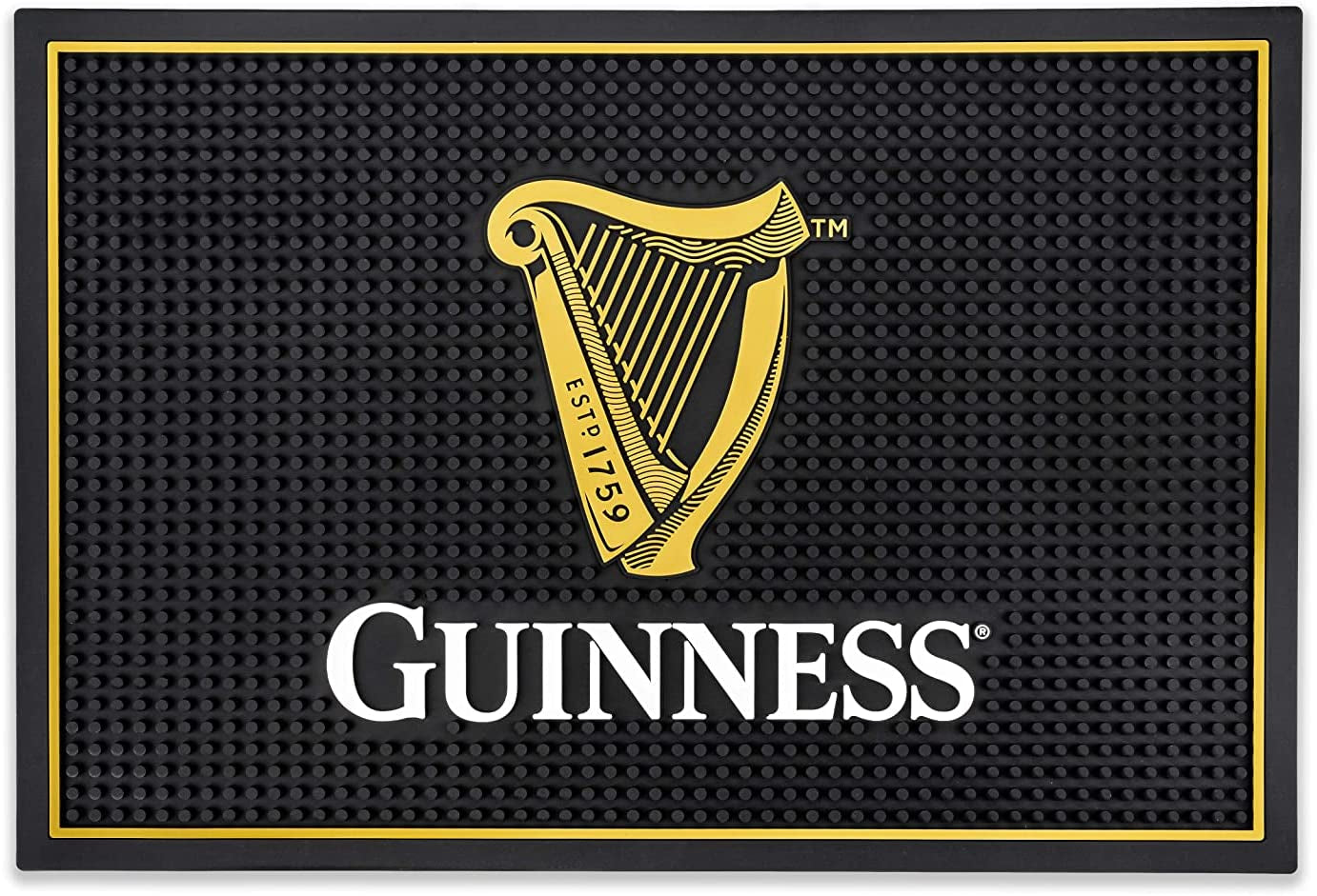 Guinness Bar and Spill Mat for Countertops | Irish Rubber Bar Mat for Drips with Guinness Harp Logo | Professional Bar Service Mat with Guinness Beer, 18 X 12” Compatible