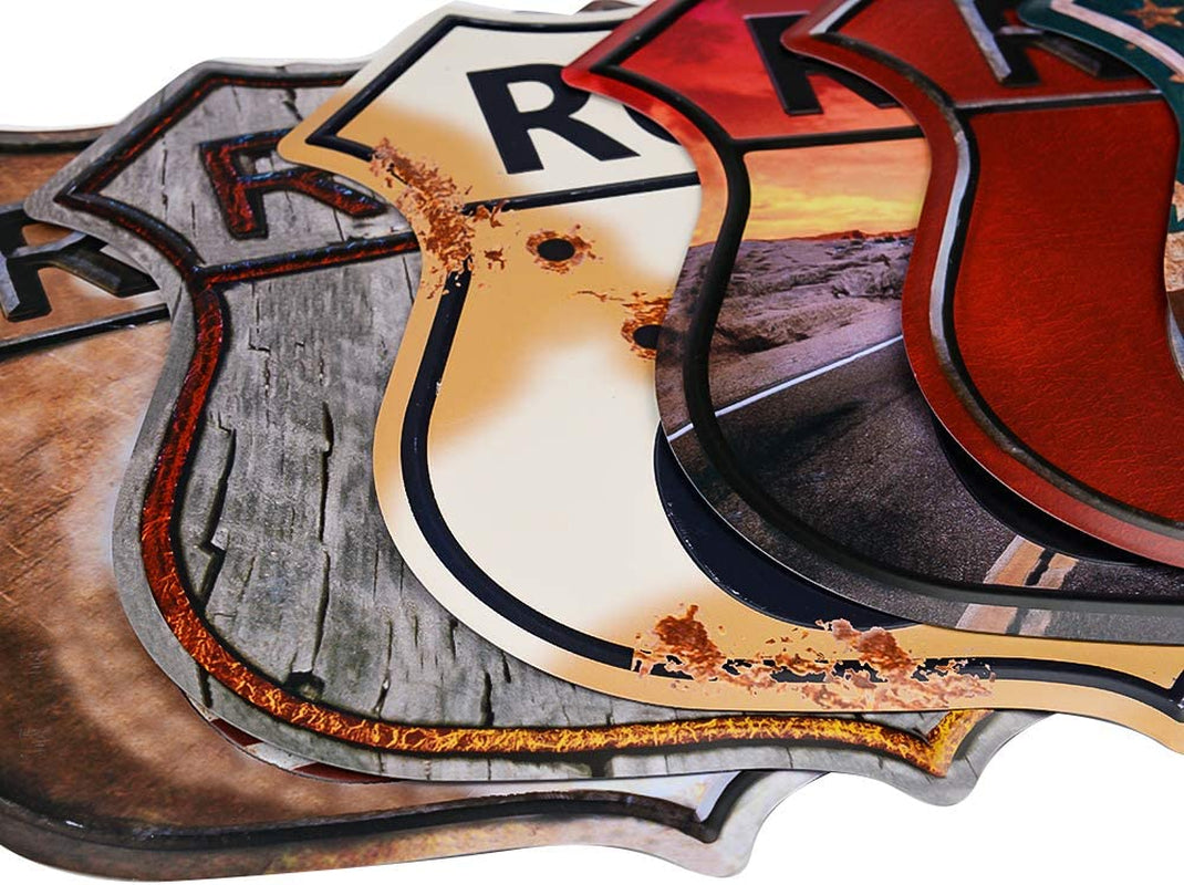 -2 Pack Rusty Highway Route 66 Metal Sign US Made Vintage Rustic Garage Man Cave Wall Decor