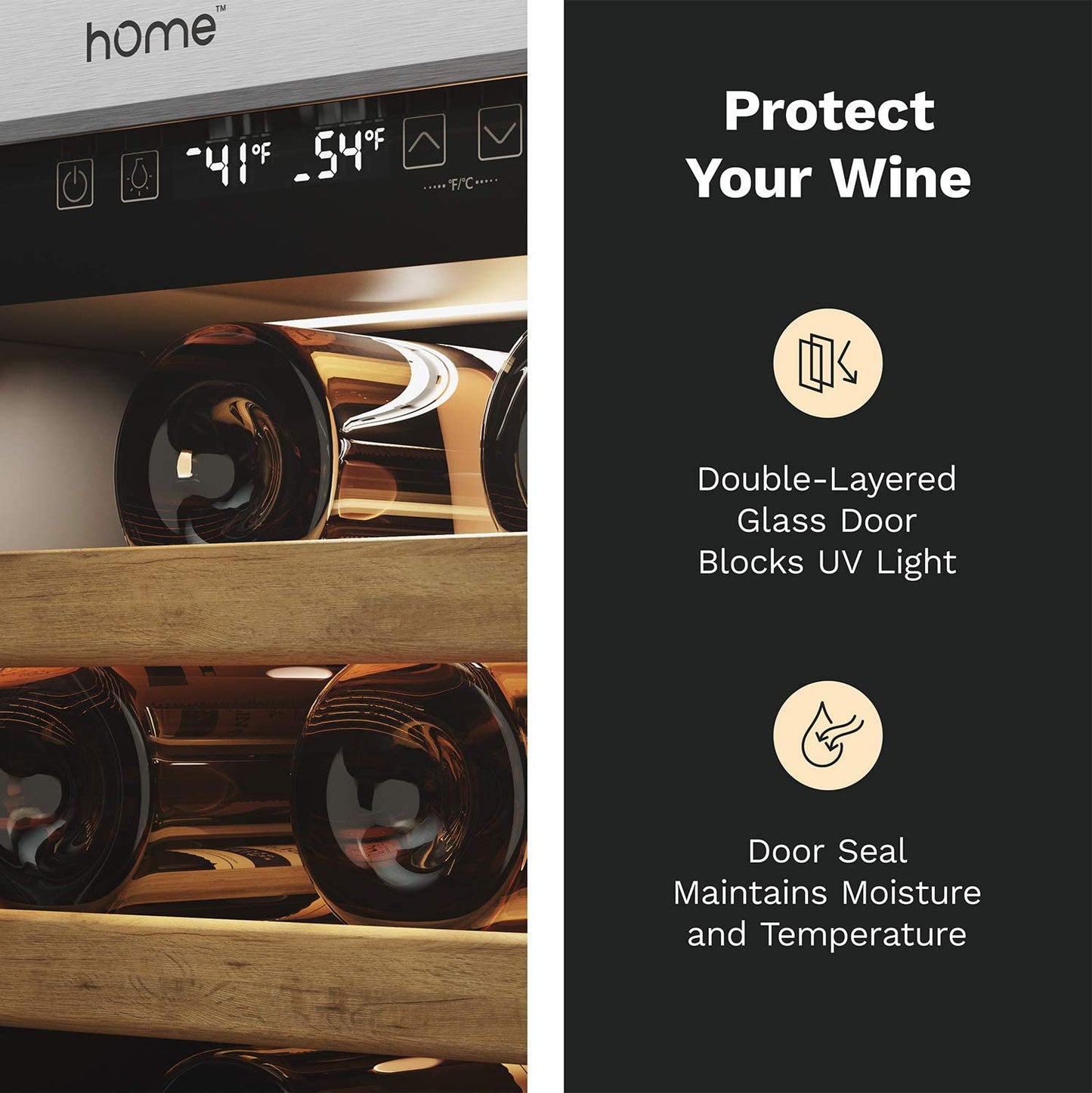 25 Bottles High-End Wine Cooler - Standalone Dual-Zone Mini Fridge and Chiller for Wines with Temperature Control Panel, Stainless Steel Reversible Door Swing and Removable Wood Shelves