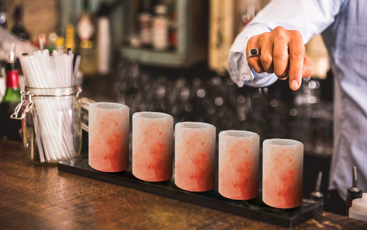 Pink Himalayan Salt Shot Glasses Hand Carved from 100% Natural Pink Salt Glasses Add Light Flavor to Food Cooking Accessory Tequila Shot Glasses Himalayan Salt Luxurious Holiday Gift Pack - Set of 6