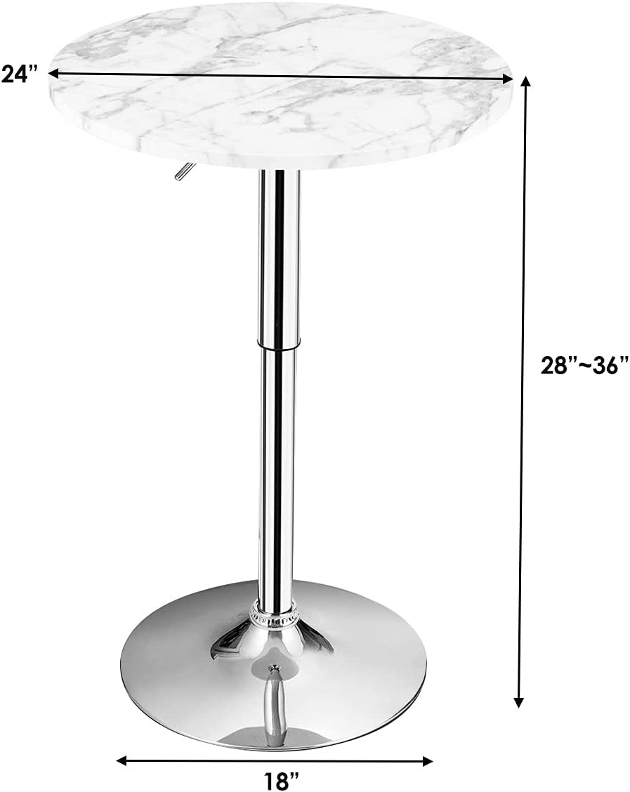 round Pub Table Height Adjustable, 360° Swivel Cocktail Pub Table with Sliver Leg and Base for Home, Office Bar Table (White) (1)