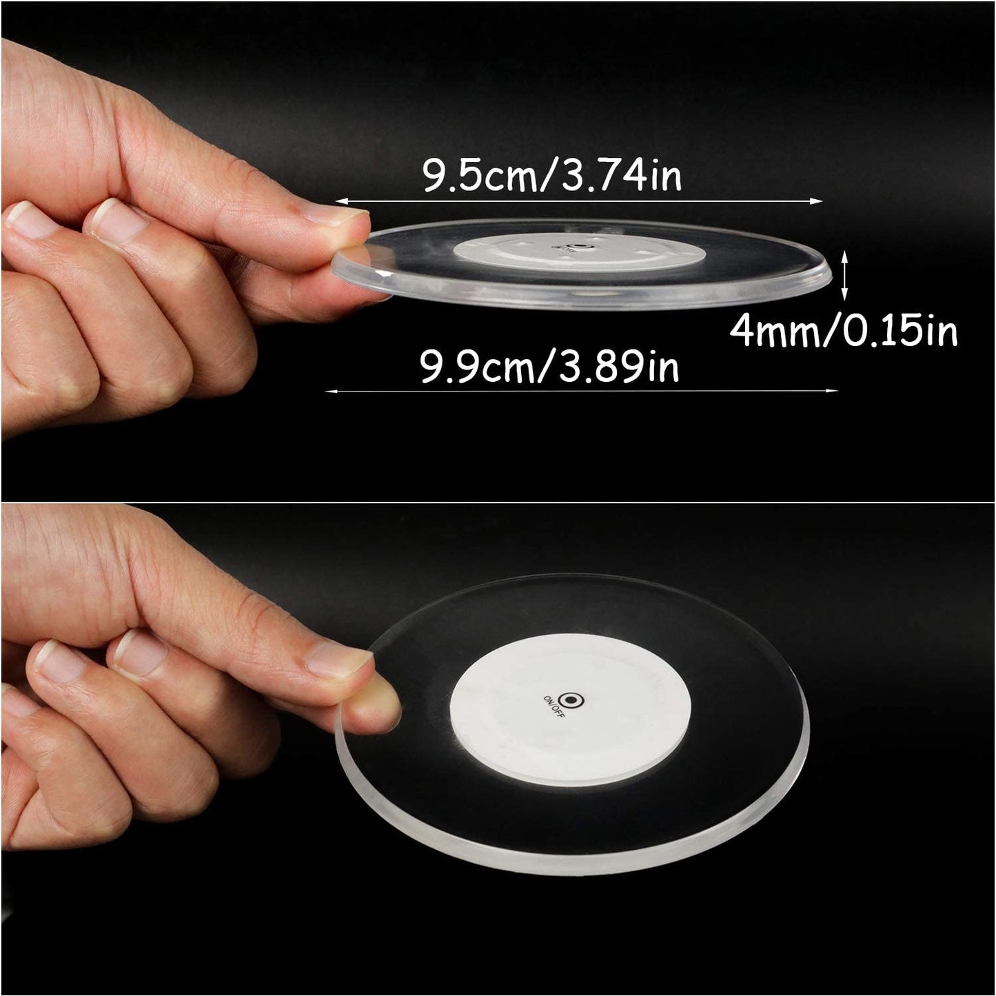 6 Pieces LED Coasters for Drinks, Light up Coasters ON/OFF Disposable round Coasters for Drinks, Acrylic Coasters for Beer Cocktail Parties Weddings Bar Christmas, Cool White LED Coasters