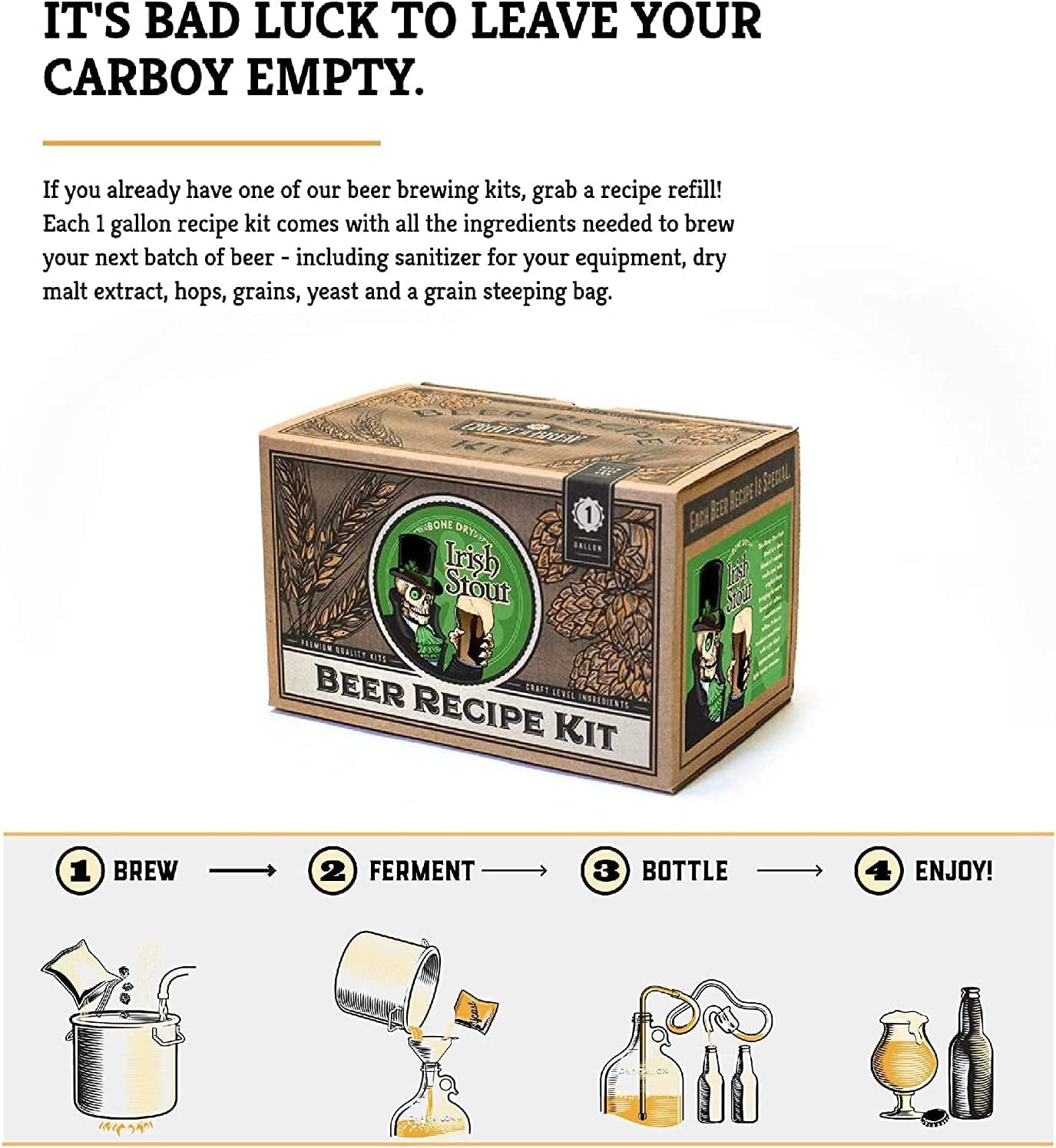 Bone Dry Irish Stout Refill Recipe Kit - 1 Gallon - Ingredients for Home Brewing Beer
