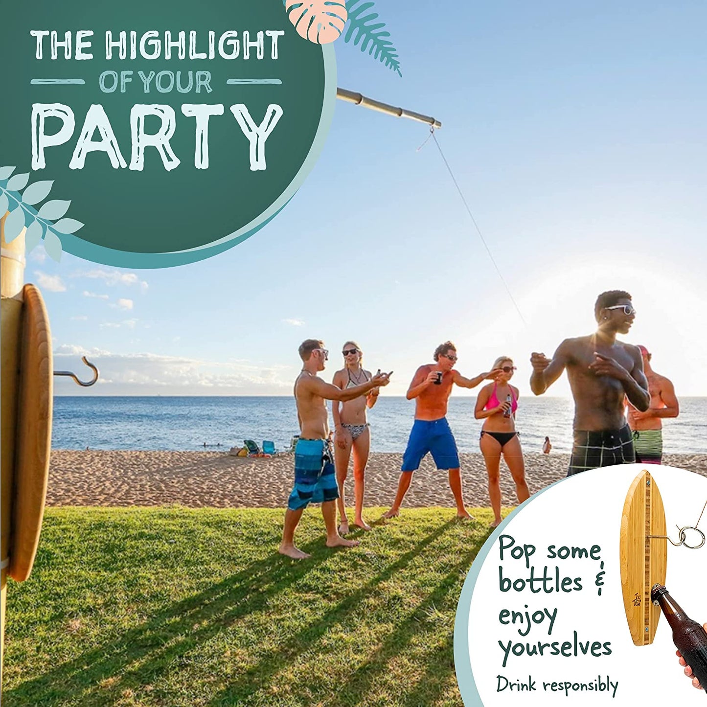Ring Toss Game for Adults - 13 Inch Surfboard Edition - Hook and Ring Game for Outdoor & Indoor Use, Gifts for Dad, Husband & College Students