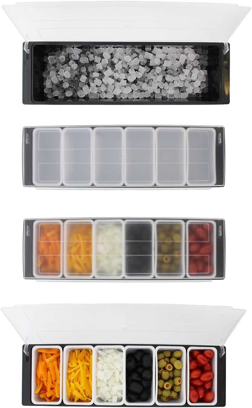 Ice Cooled Condiment Serving Container Chilled Garnish Tray Bar Caddy for Home Work or Restaurant