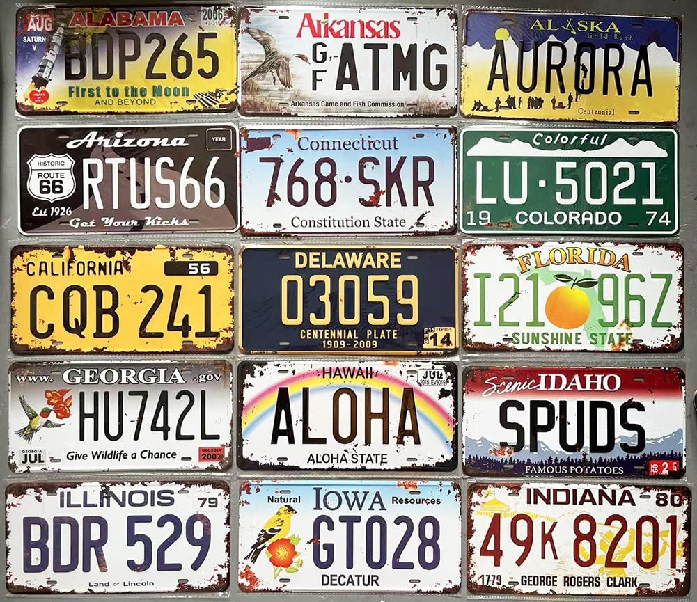 24 Pieces Assorted Replica Car Number Tags, Embossed Prop License Plates, Home Wall Automobile Bar Garage Man Cave Decoration, 6X12 Inch