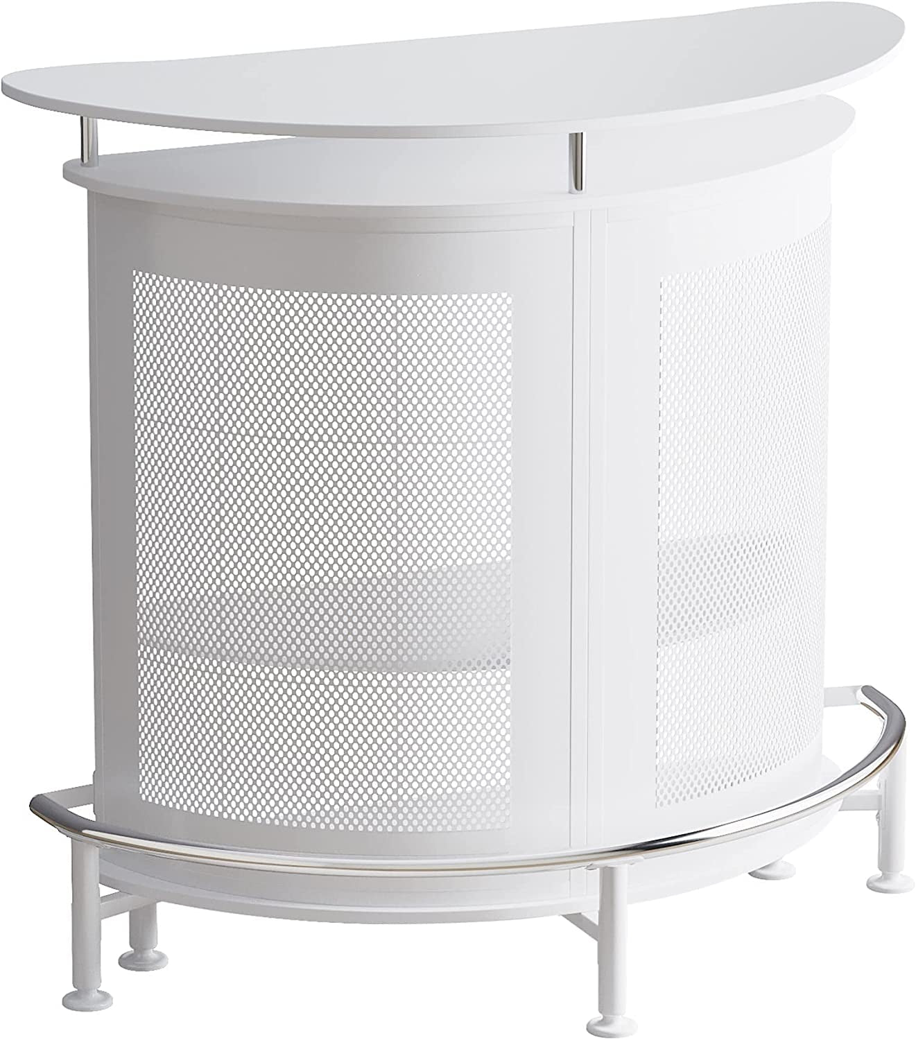 Bar Unit with Metal Mesh Front, Home Liquor Bar Table with Storage and Footrest (Black)