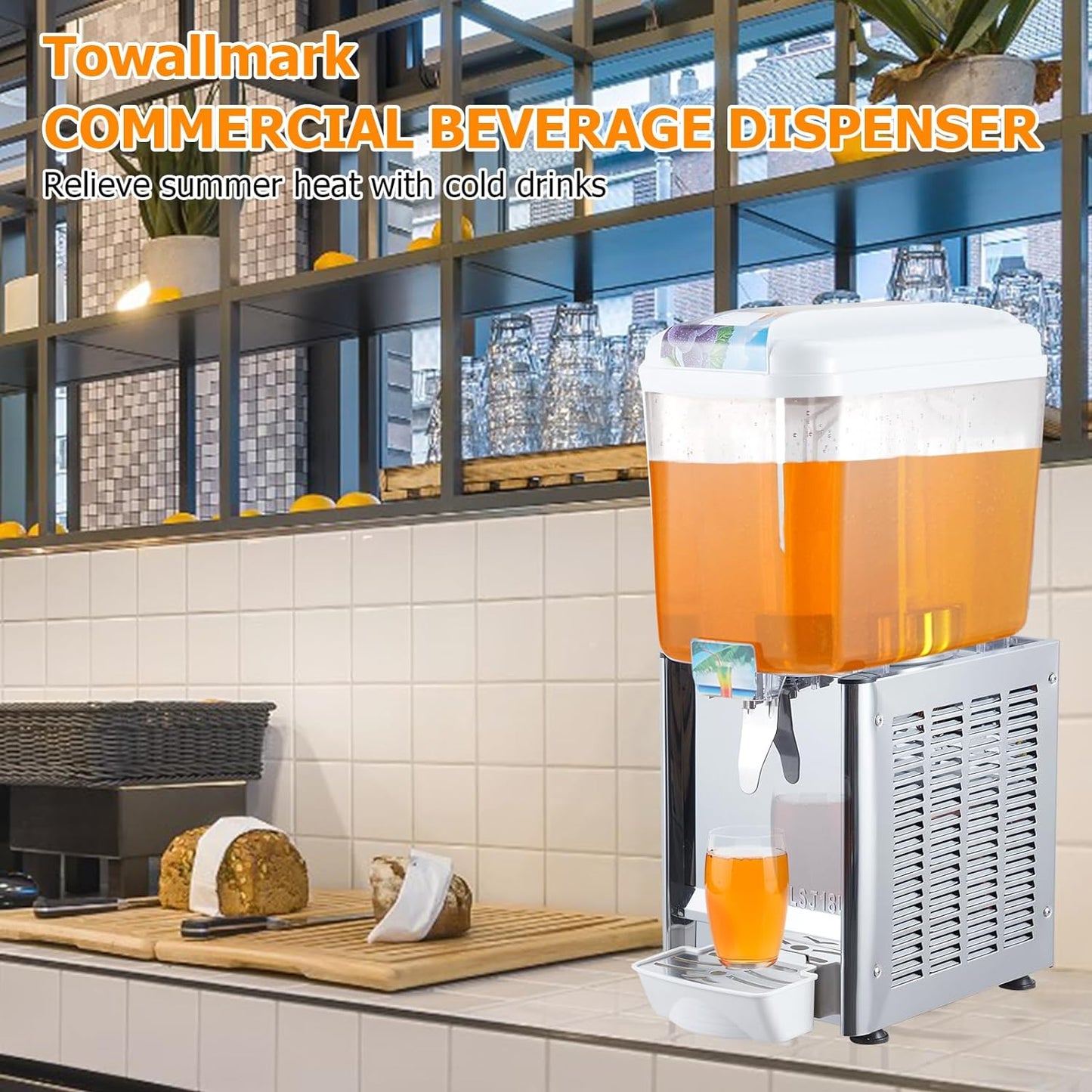 Commercial Beverage Dispenser, 1 Tanks 4.75 Gallon 18L Commercial Juice Dispenser, 18 Liter per Tank, 180W Stainless Steel Food Grade Ice Tea Drink Dispenser with Thermostat Controlle