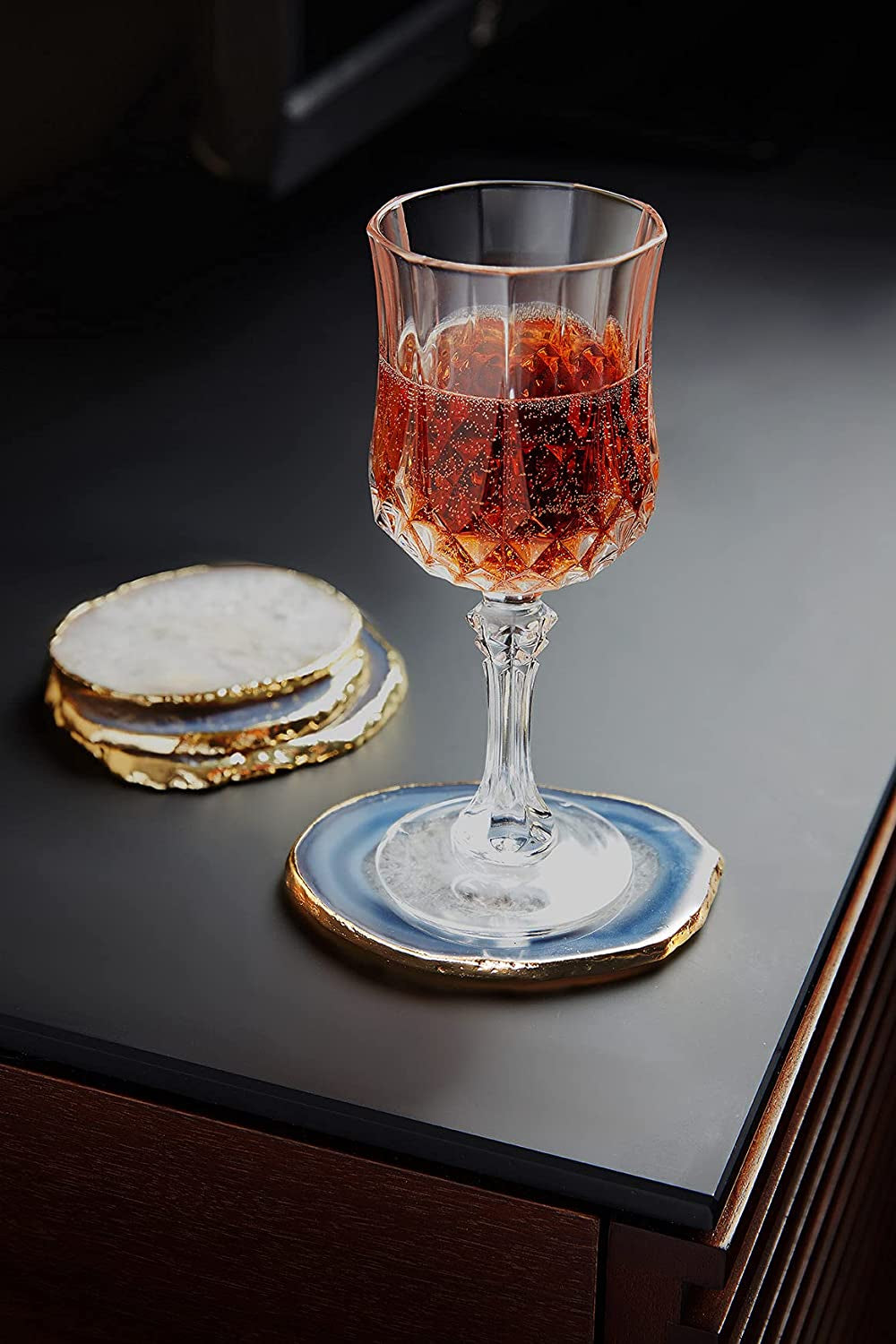Brazilian Agate Coasters | Natural Agate Gemstone | Housewarming Gift | Geode Coasters | Perfect Home Gift | Crystal Coasters | Wedding Favor | Drink Coasters | Coaster Set by (White)