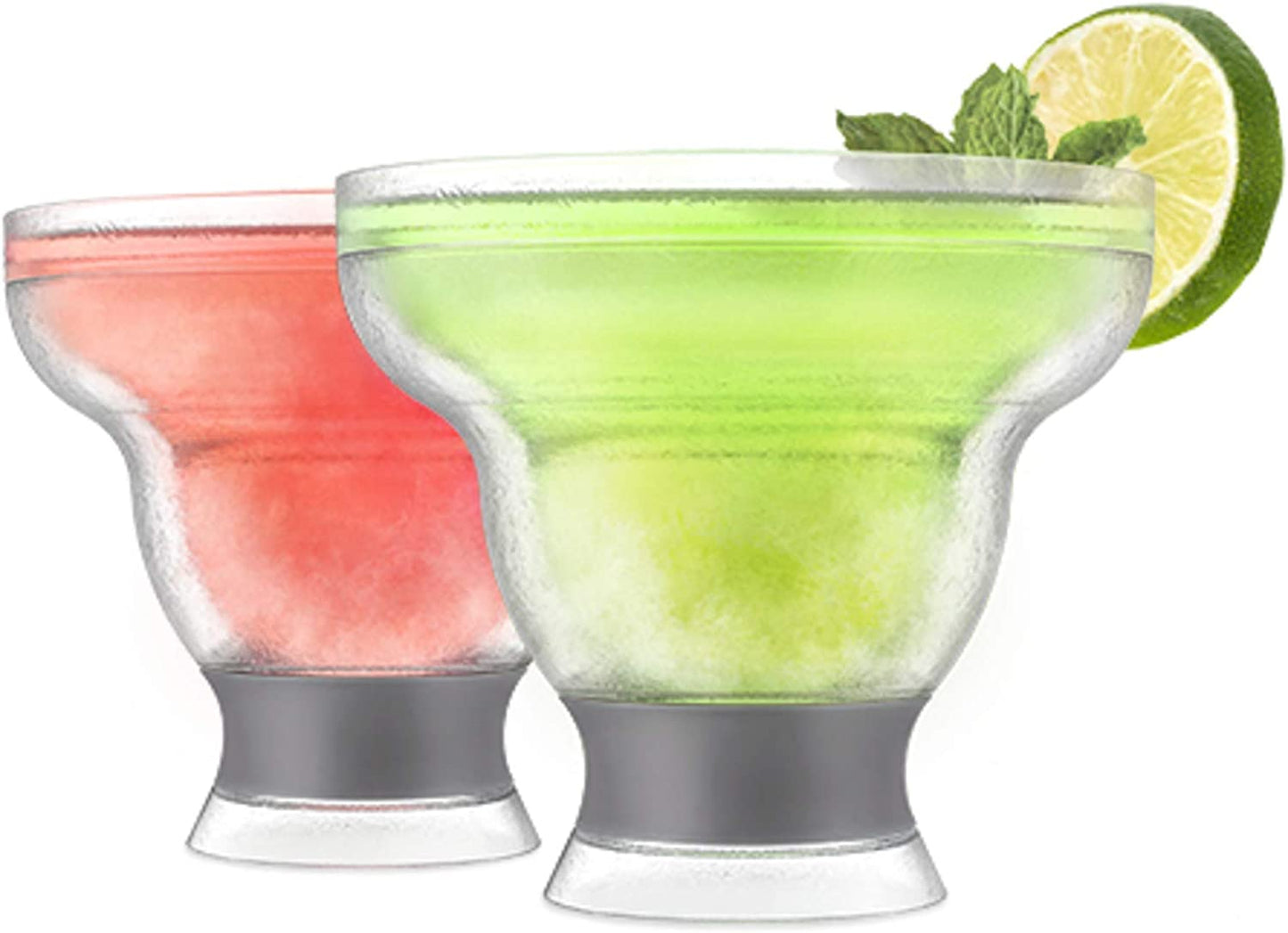 Freeze Stemless Margarita Glasses Double Walled Insulated Gel Chiller Plastic Margarita Glass Cups - Frozen Cocktail Glass Set of 2 12 Oz, Grey