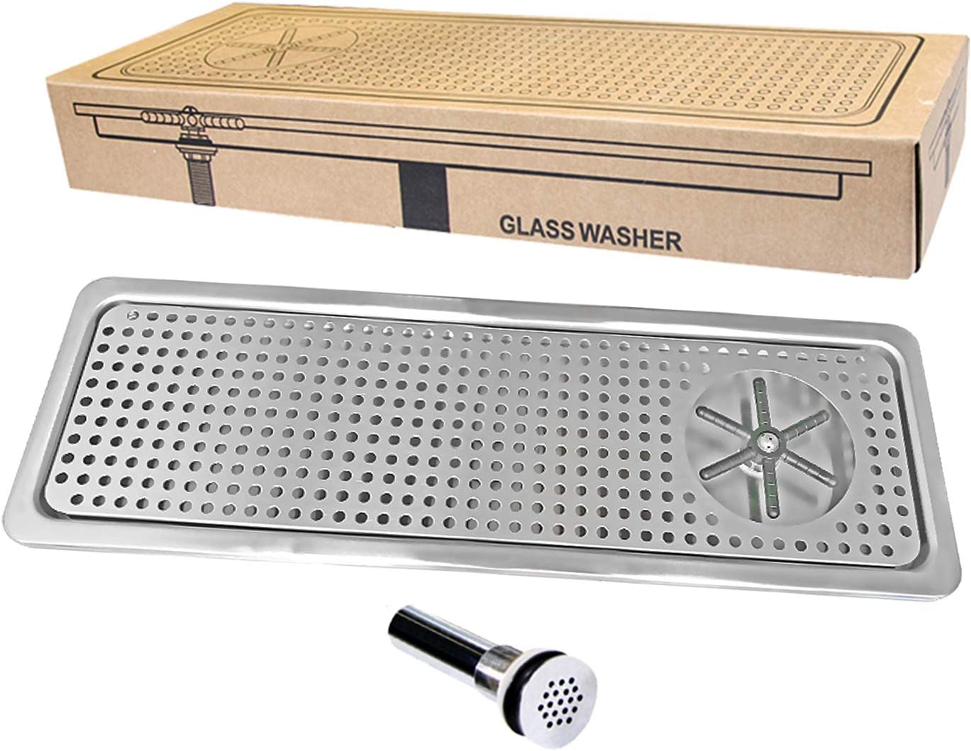 Pitcher Rinser Cup Washer Glass Cleaning Rinser with Side Sprays, Drain and Drip Tray for Bar Coffee Shop (10.4×6.5×2.6")