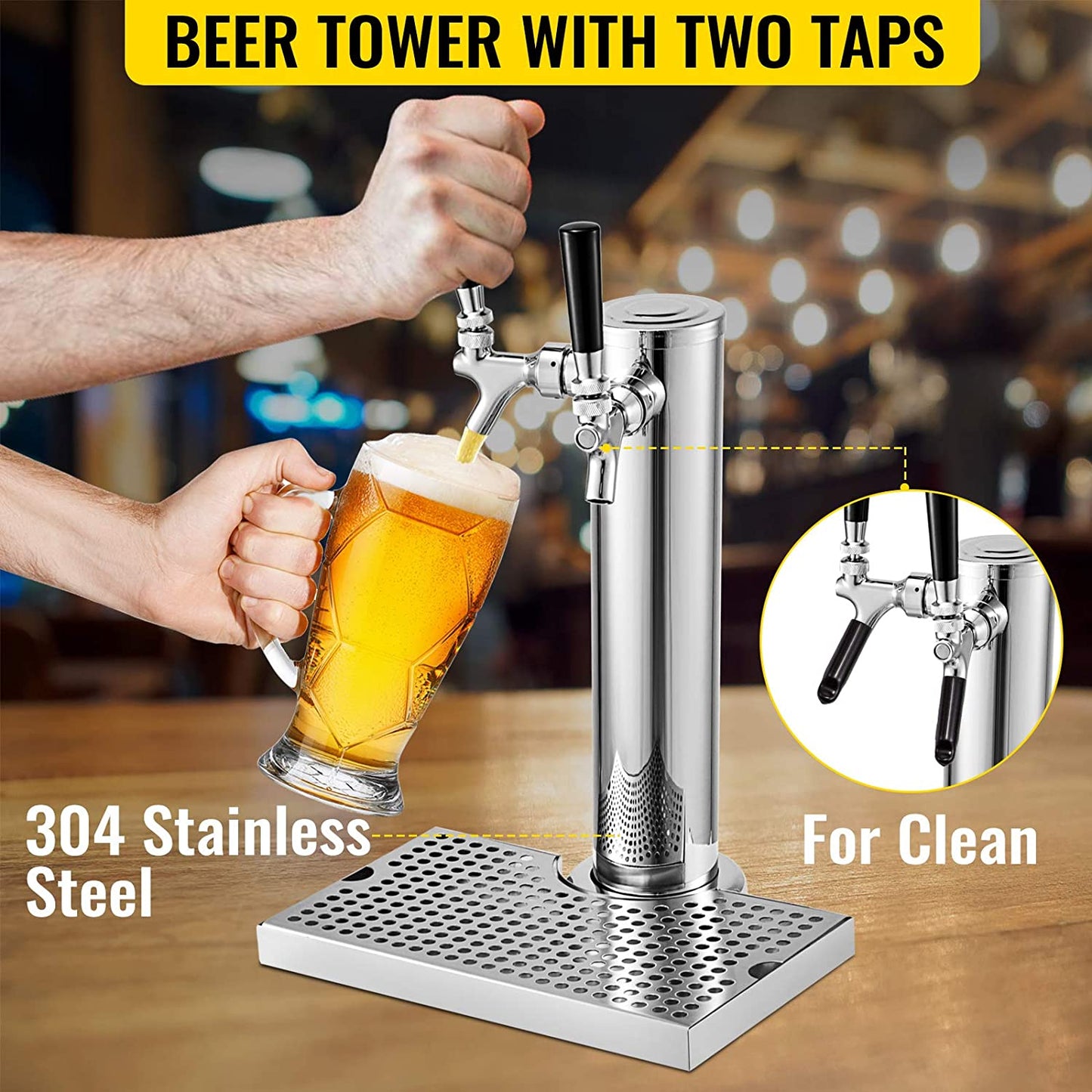 Kegerator Tower Kit, Double Tap Beer Conversion Kit, No Tank Keg Conversion Kit, Stainless Steel Keg Tower, Deluxe Kegarator Beer Conversion with Dual Gauge Regulator & D-System Keg Coupler
