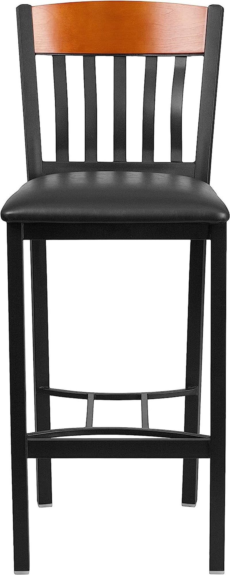Vertical Back Metal & Cherry Wood Barstool with Vinyl Seat