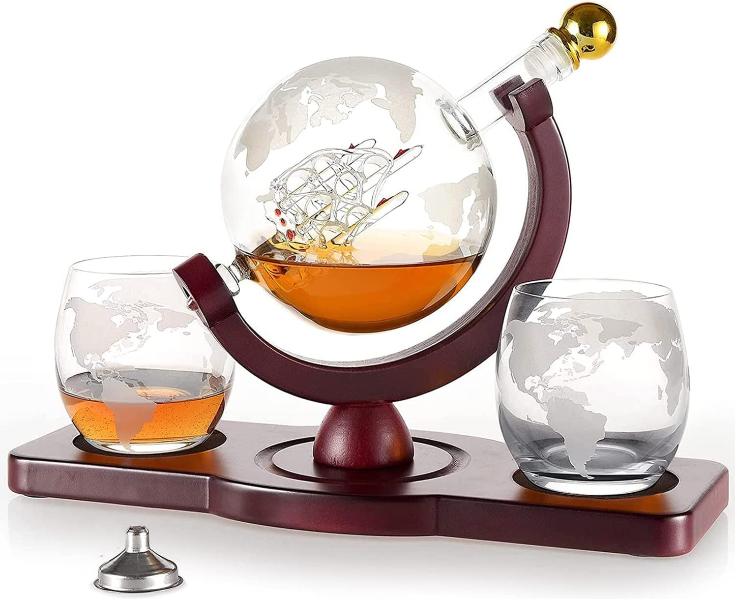 Gifts for Men Dad, Unique Valentines Day Anniversary Birthday Gift for Him Husband Boyfriend Groomsmen, Globe Decanter Set with 2 Glasses, Wedding Bourbon Liquor Scotch Cool Stuff Presents for Her