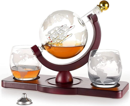 Gifts for Men Dad, Unique Valentines Day Anniversary Birthday Gift for Him Husband Boyfriend Groomsmen, Globe Decanter Set with 2 Glasses, Wedding Bourbon Liquor Scotch Cool Stuff Presents for Her