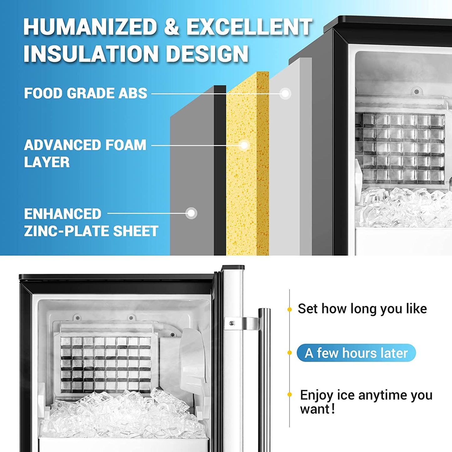 Commercial Ice Maker Machine, 80 Lbs/Day Ice Making Stainless Steel under Counter Ice Maker with 24 Lb Storage, Built-In Freestanding Ice Maker for Commercial and Home Use