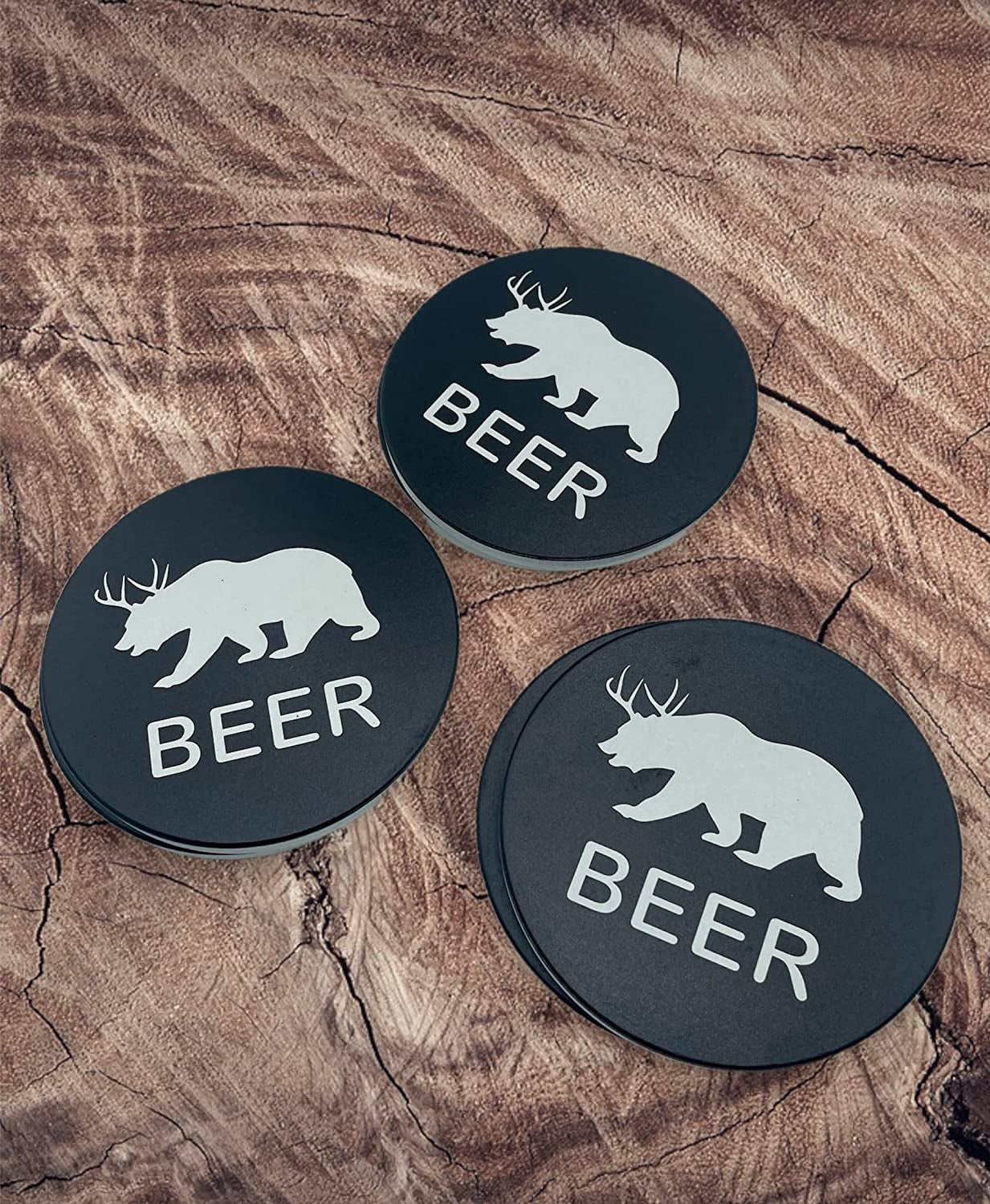 Beer Bear 6 Piece Ceramic Coaster Set Funny Bar Humor Kitchen Living Room Dining Room Pub Tavern Home Decor Accent Piece