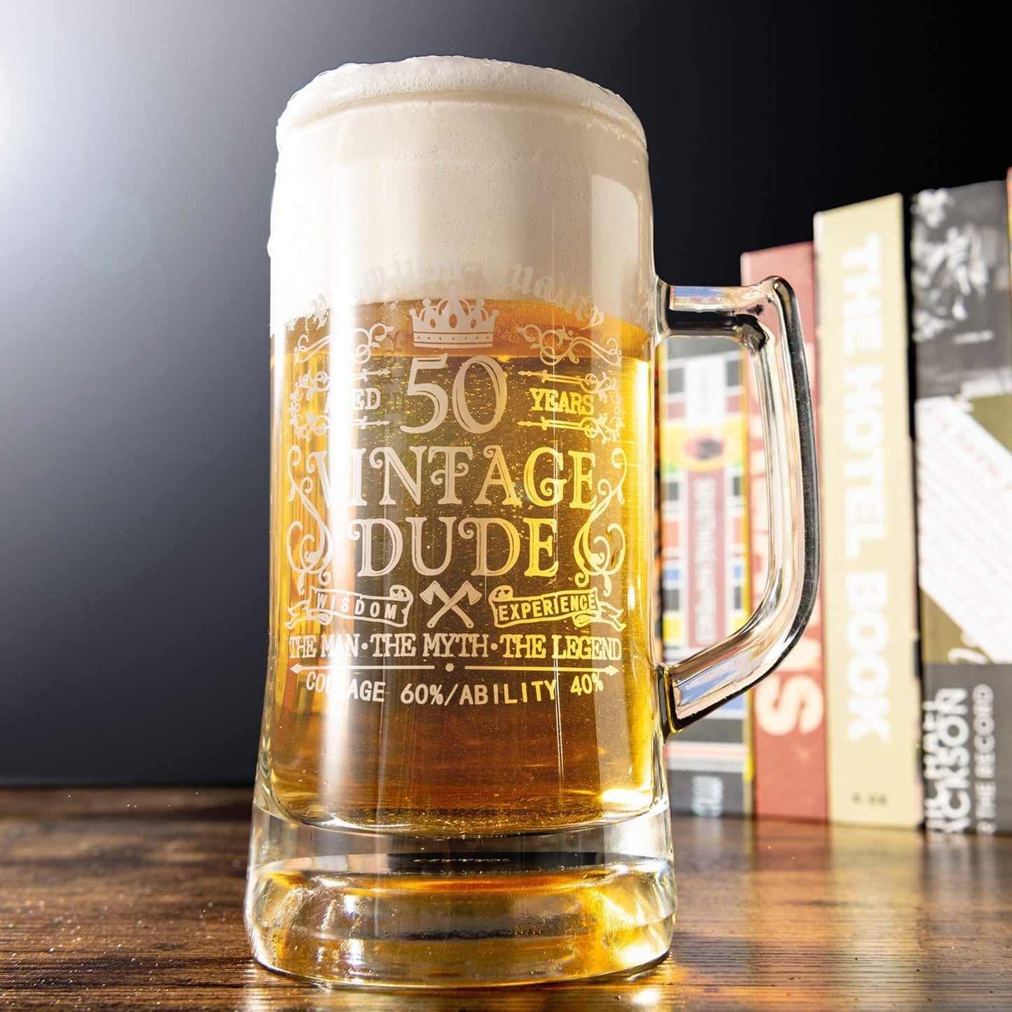 50Th Birthday Vintage Dude Beer Mug for Men 50 Years Old Gift 21 Oz Birthday Beer Glass for Him, Husband, Father, Brother Friends Uncle Coworker, Large Capacity Beer Mug Gift, with Box