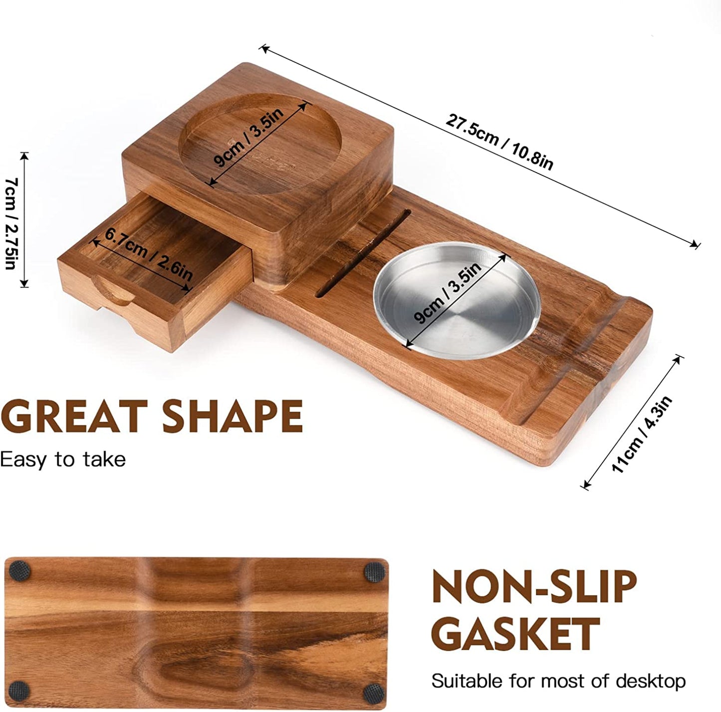 Cigar Ashtray Coaster Whiskey Glass Tray & Wooden Ash Tray with Cigar Cutter,Include Drawer and Cigar Slot Home Office Outdoor Ashtrays Great Cigar Accessories for Men