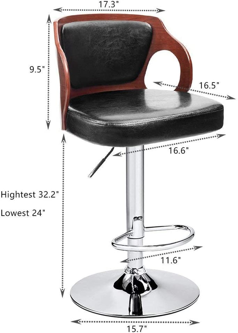 Bar Stools Walnut Bentwood Adjustable Height Leather Modern Barstools with Back Vinyl Seat Extremely Comfy Bar Stool 1 Piece (Black)