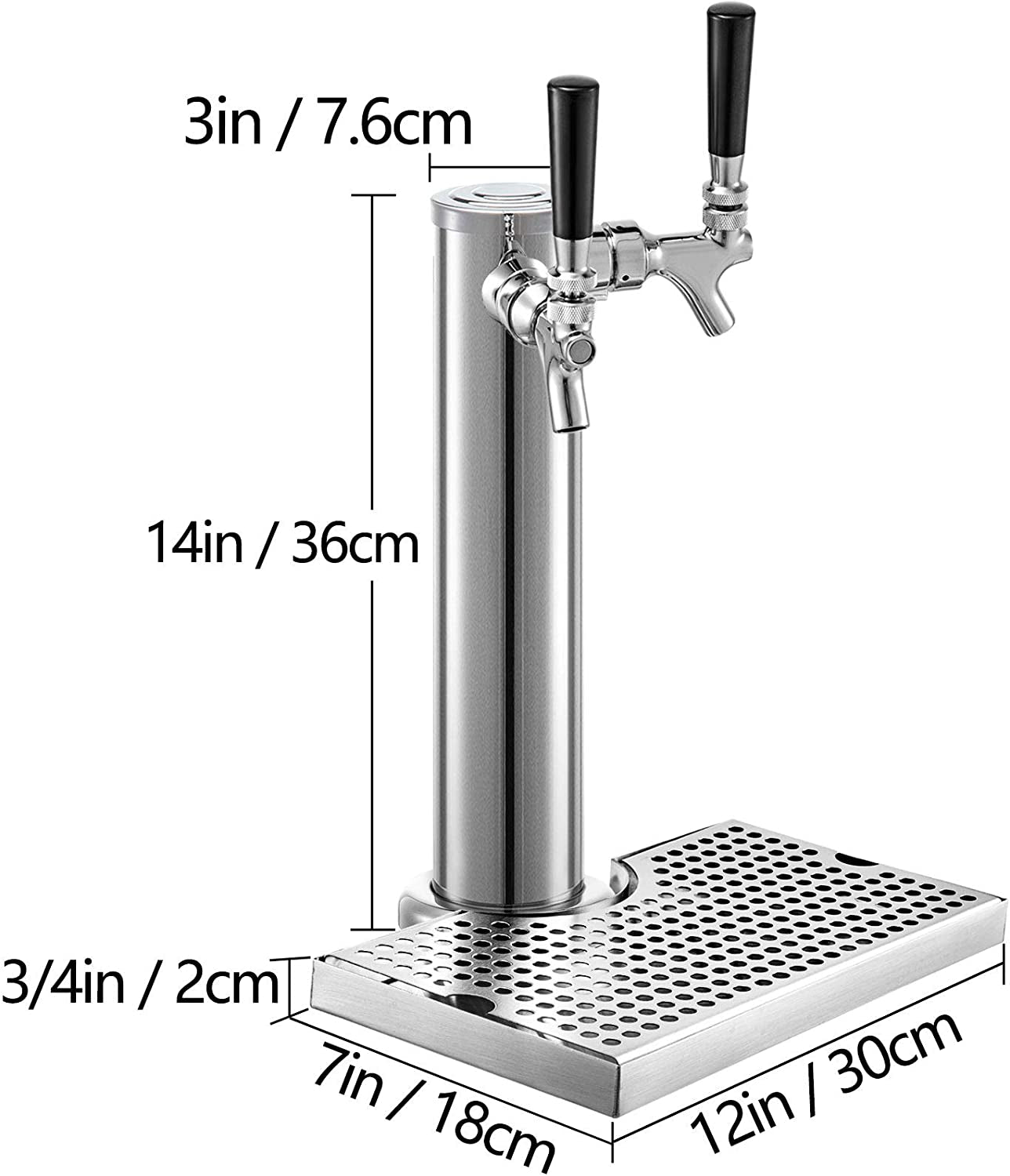 Kegerator Tower Kit, Double Tap Beer Conversion Kit, No Tank Keg Conversion Kit, Stainless Steel Keg Tower, Deluxe Kegarator Beer Conversion with Dual Gauge Regulator & D-System Keg Coupler