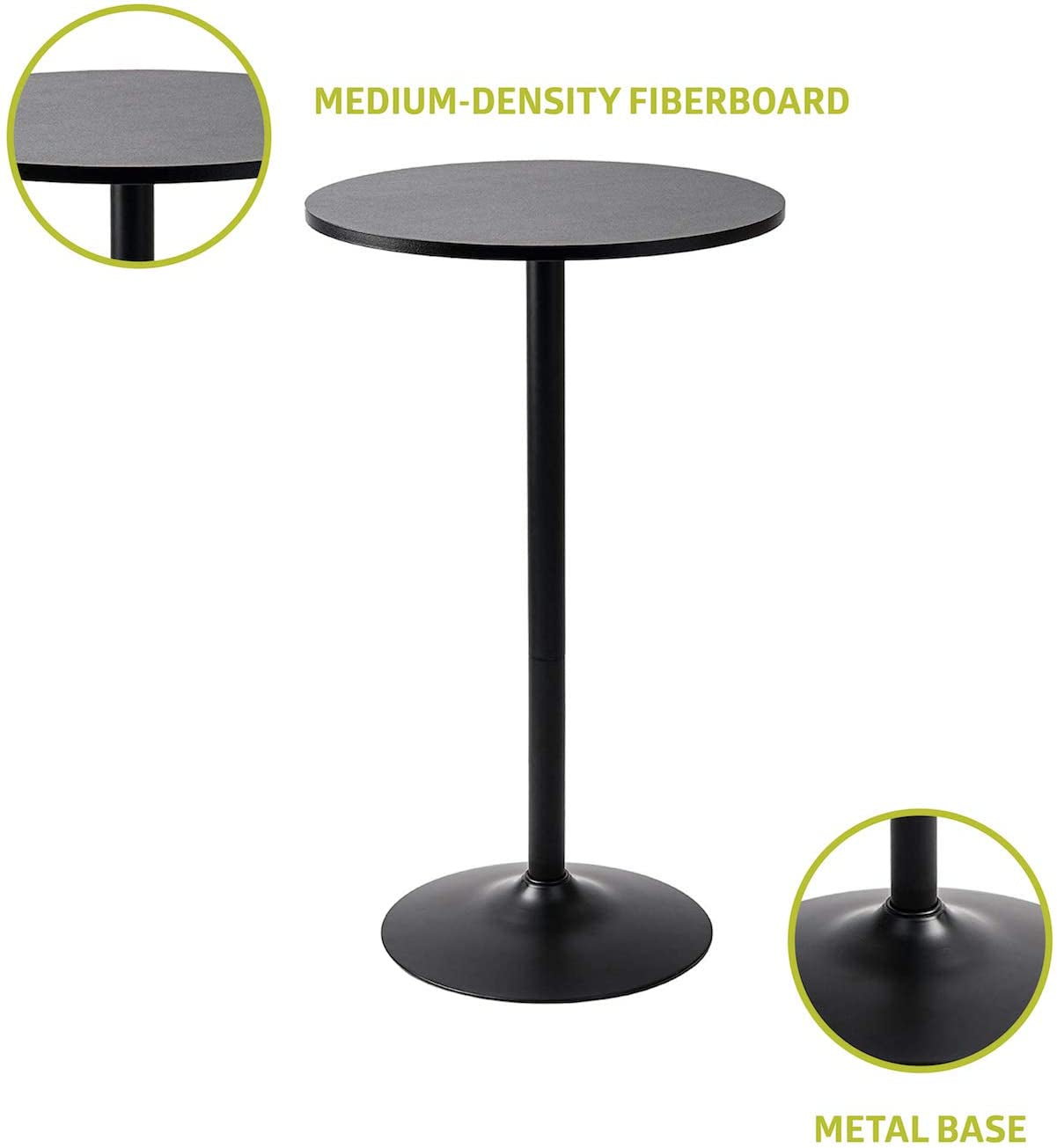 round Cocktail Bistro High Table with Black Top and Base, 1-Pack