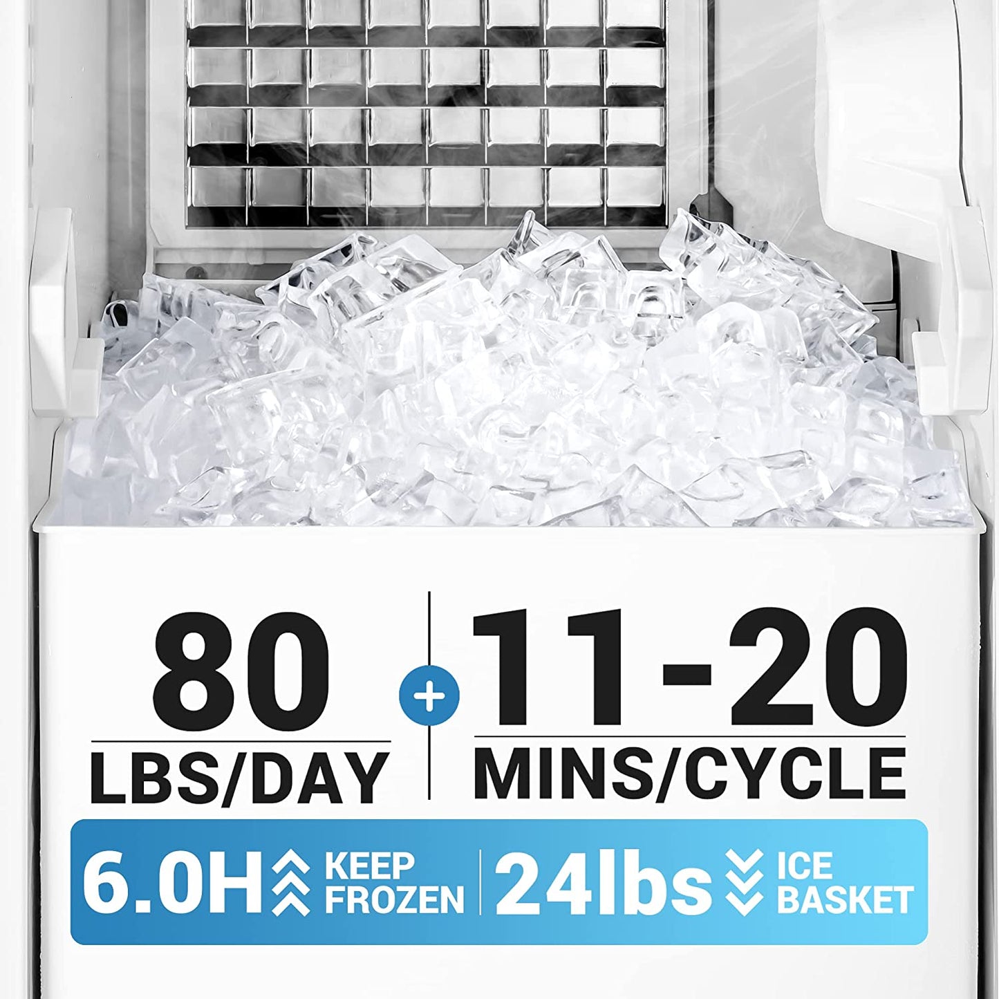 Commercial Ice Maker Machine, 80 Lbs/Day Ice Making Stainless Steel under Counter Ice Maker with 24 Lb Storage, Built-In Freestanding Ice Maker for Commercial and Home Use