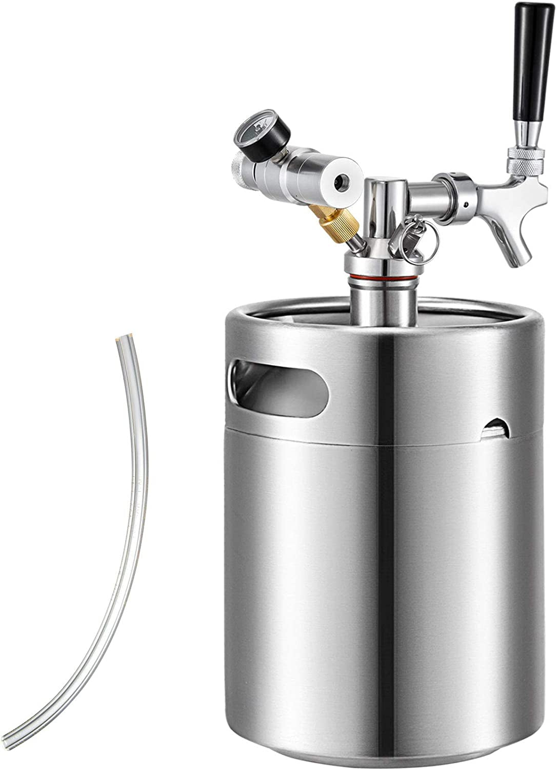 Beer Mini Keg 169 Oz, Mini Keg Growler W/Tap Faucet, Pressurized Growler 304 Stainless Steel Pressurized Beer Growler with Co2 Pressure Regulator, Beer Dispenser Portable Carbonated Growler