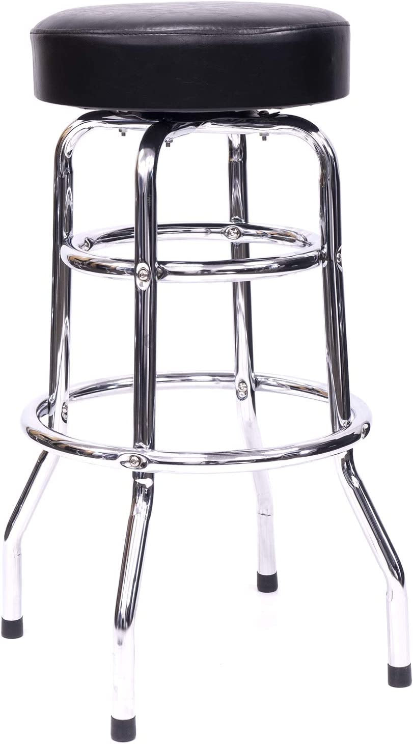 Creative Arcades 30.5" Full Swivel Bar Stool W/Foot Rail, Padded Cushion, Steel Construction & Polyurethane Cushion | Home | Man Cave | Arcade Room | Garage | Bar | Black and Chrome