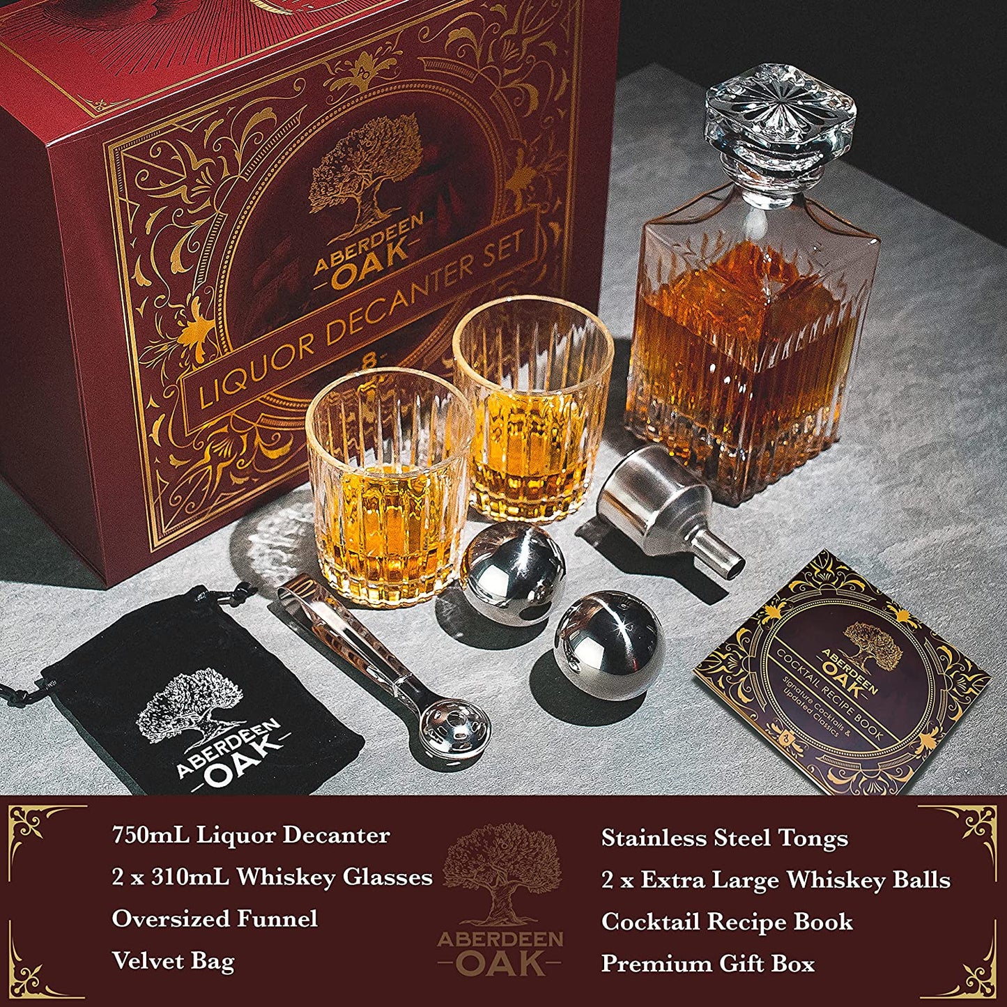 Whiskey Decanter Set with Glasses and Bar Accessories - Birthday Gifts for Men and Women, Groomsmen Gifts, Wedding Gifts for Couple, Bar Decor, or Man Cave Decor, Whisky Decanter & Glass Set