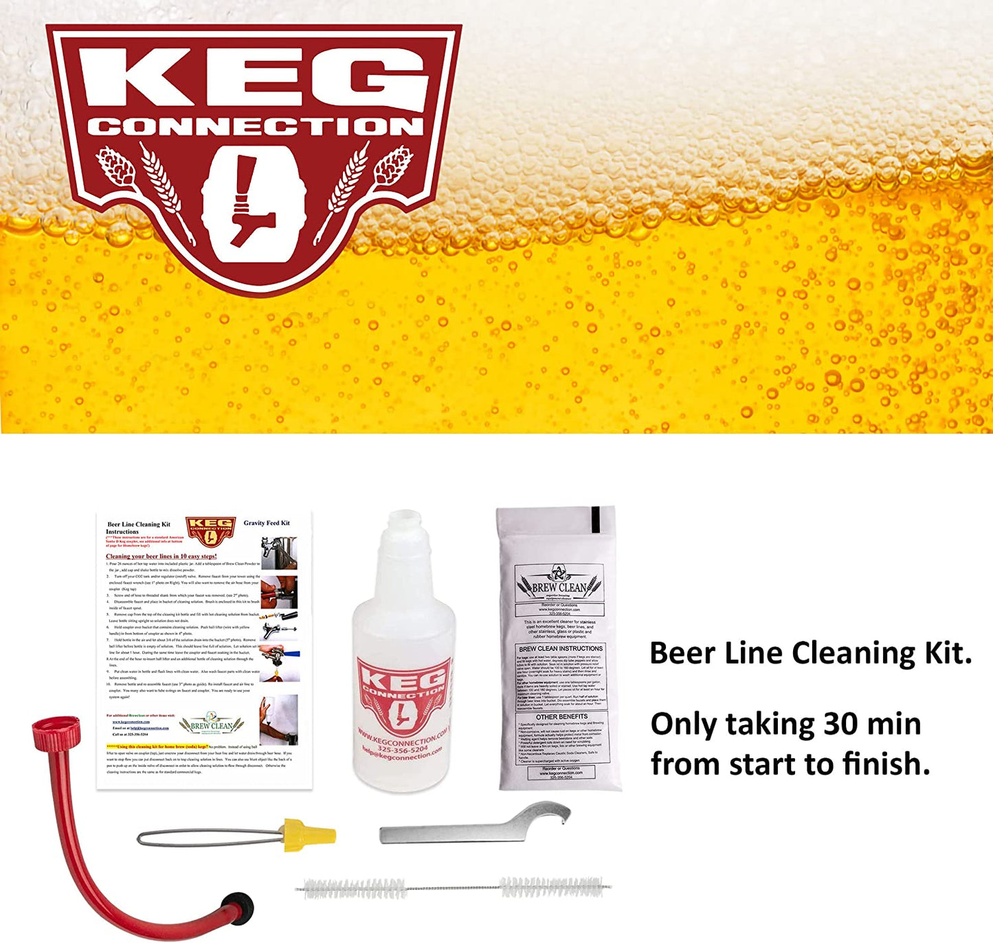 Kegerator Beer Line Cleaning Kit - Easy and Safe to Use Keg Cleaner - with Brew Clean Solution and More