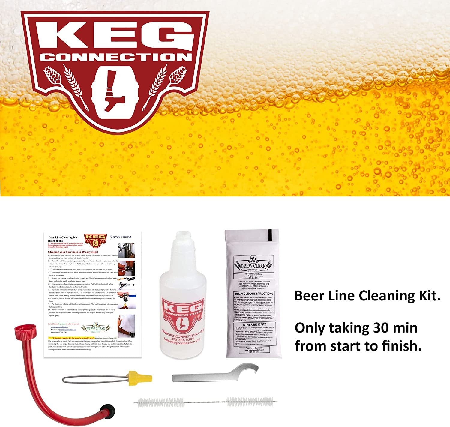 Kegerator Beer Line Cleaning Kit - Easy and Safe to Use Keg Cleaner - with Brew Clean Solution and More