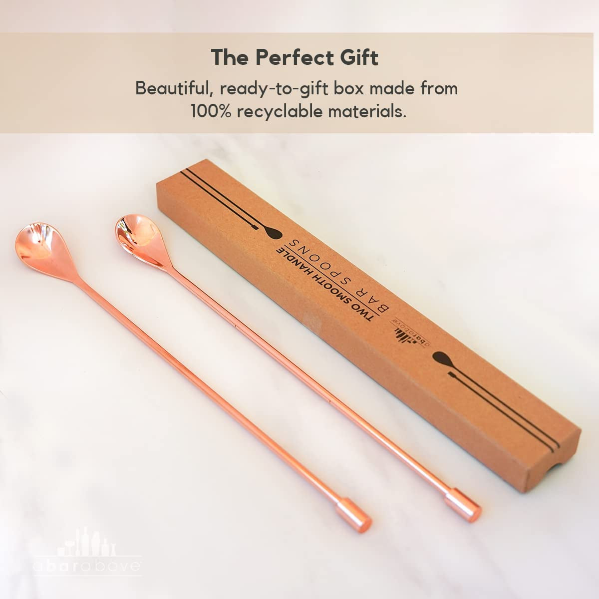 Copper Stainless Steel Spoon – Cocktail Stirrer Set for Mixing Glass or Shaker – Smooth Handle Mixing Spoons – Drink Stirrer Bar Spoon Set – Professional Mixing Spoon Set (12”, Set of 2)