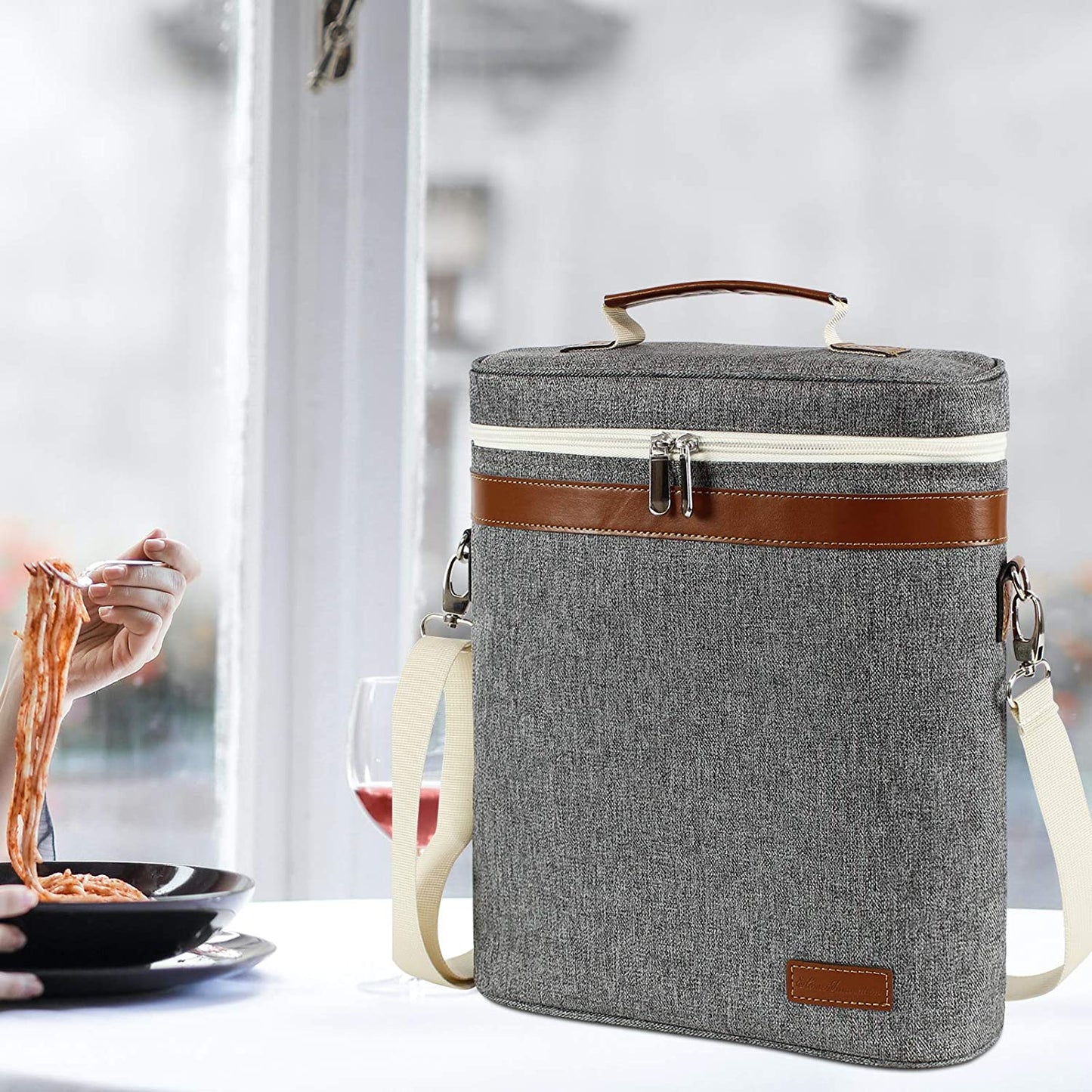 3 Bottle Insulated Wine Tote Cooler Bag, Portable Wine Carrier with Corkscrew Opener and Shoulder Strap for Beach Travel Picnic, Unique Wine Carrier for Wine Lover Gifts Grey