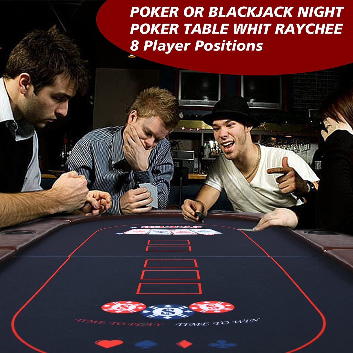 8 Player Foldable Poker Table, Texas Holdem Table, Folding Leisure Game Table, Portable Casino Table for Game Room with Padded Rails and Cup Holders (Brown, 71 Inch)