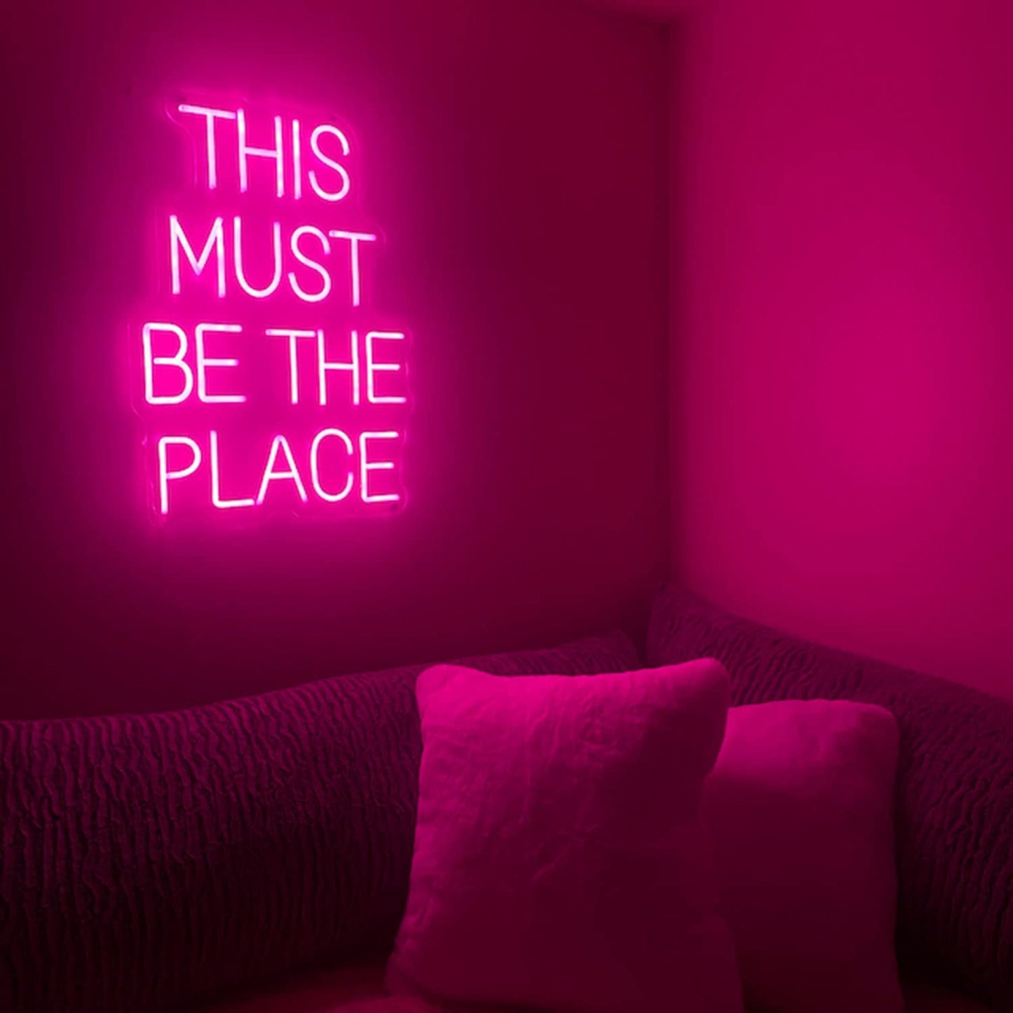 This Must Be the Place Neon Sign Custom Neon Sign Wall Decorations Wedding Neon Sign for Weddings Anniversaries Party Flex Led Neon Light Sign Wedding Decor (Pink)