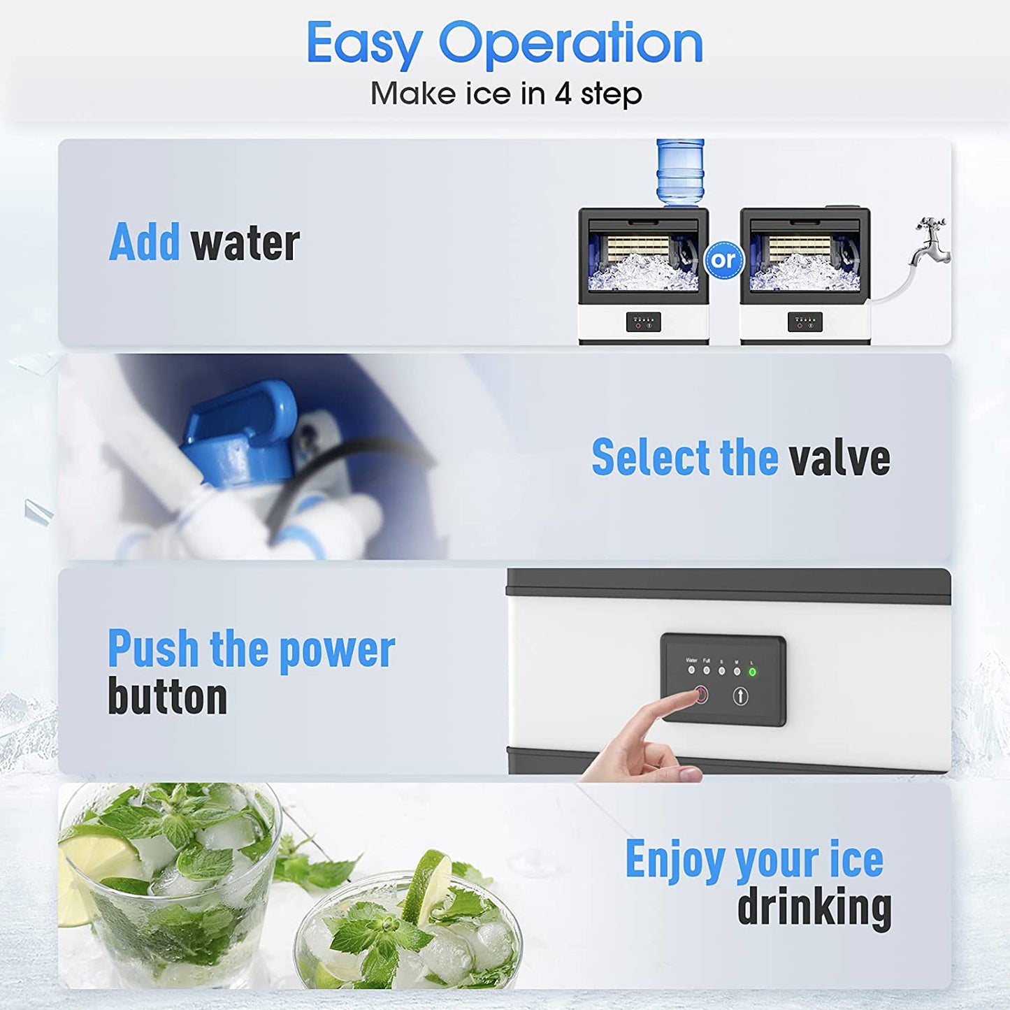 Ice Maker Commercial - 70Lbs/24H Ice Machine 32 Ice Cubes in 11-20 Minutes, Freestanding Cabinet Ice Maker with 13 Lbs Storage Bin, 2 Ways Add Water for Bar Home Office Restaurant