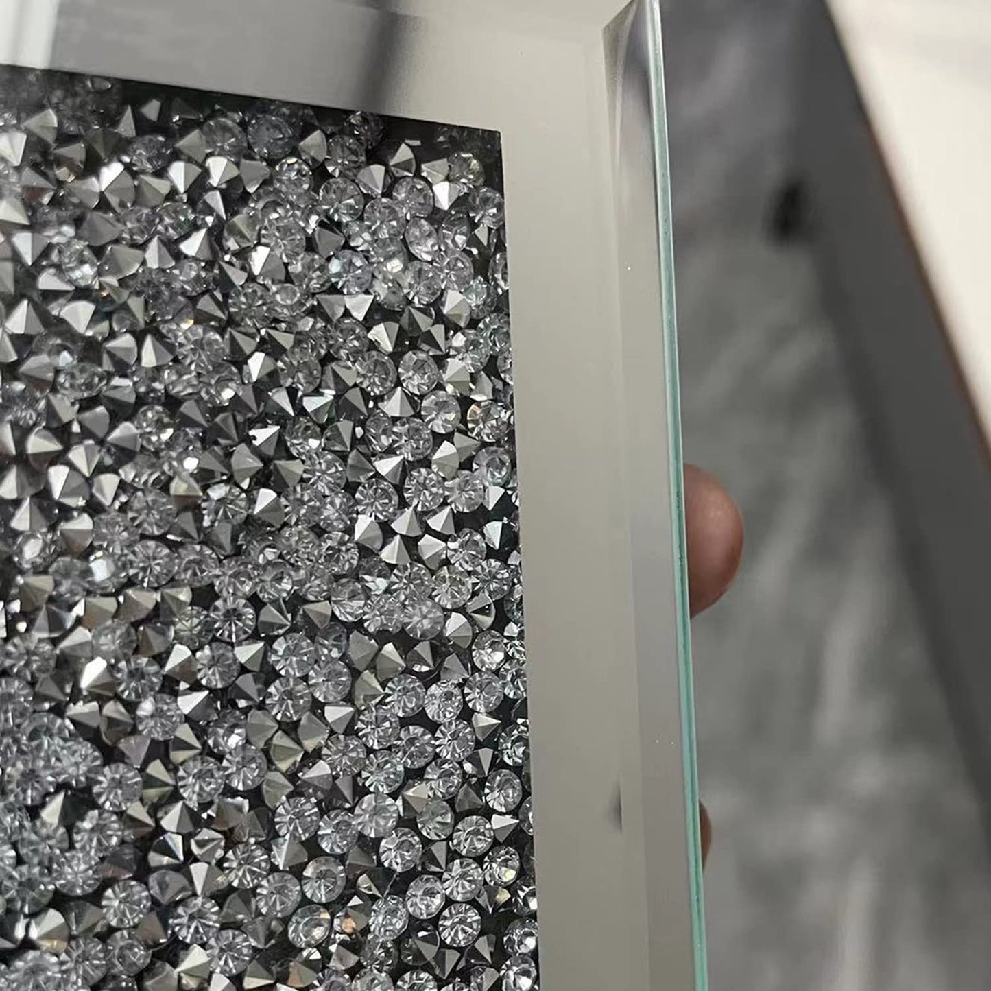 Diamond Glass Coasters for Coffee Table - Crystal Coasters for Drinks , Cup Coaster Set Silver Decor for Bar and Home Parties (4X4 Inch, Square Silver)