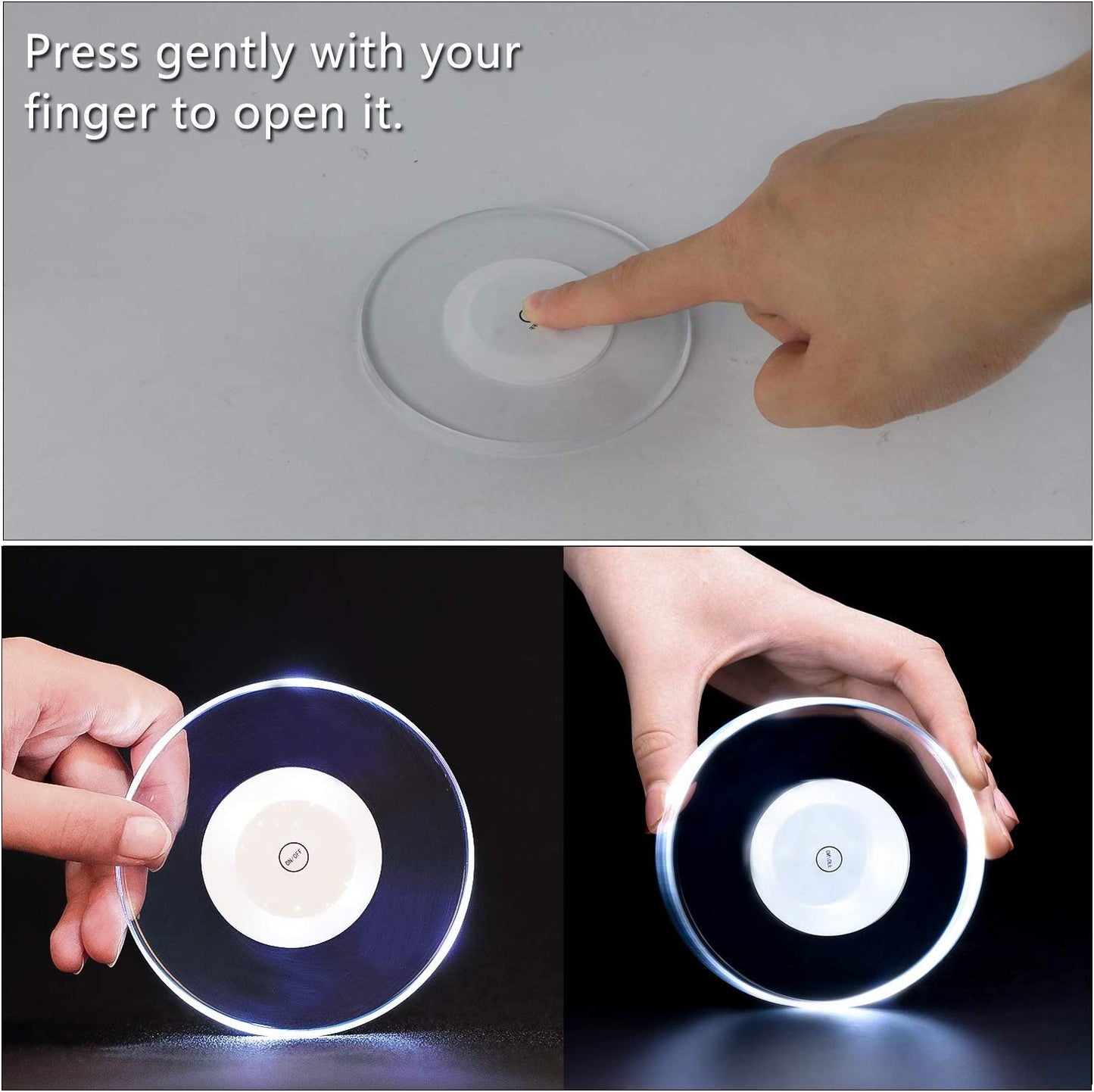 6 Pieces LED Coasters for Drinks, Light up Coasters ON/OFF Disposable round Coasters for Drinks, Acrylic Coasters for Beer Cocktail Parties Weddings Bar Christmas, Cool White LED Coasters