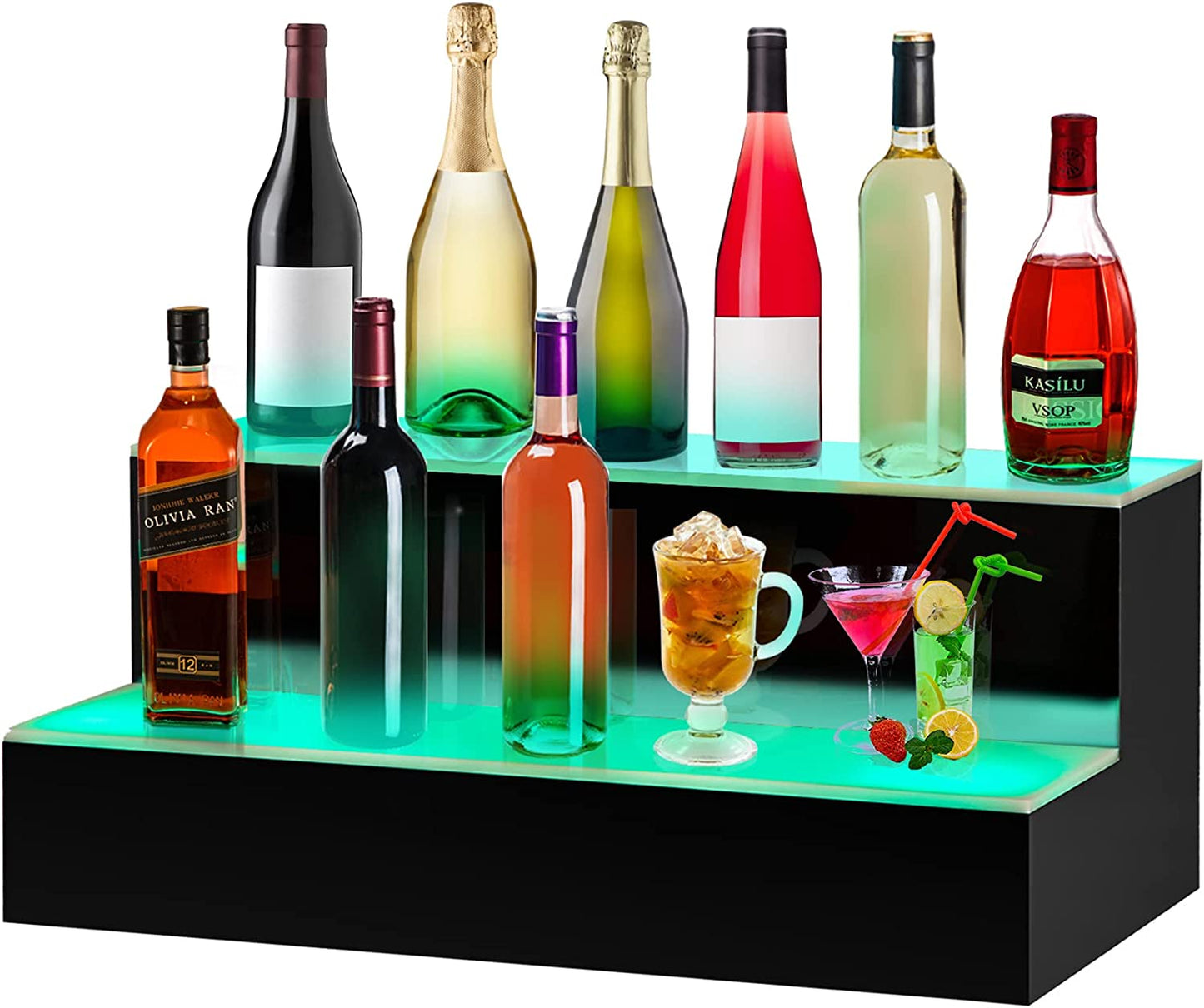 LED Lighted Liquor Bottle Display Shelf, 40-Inch LED Bar Shelves for Liquor, 2-Step Lighted Liquor Bottle Shelf for Home/Commercial Bar, Acrylic Lighted Bottle Display with Remote & App Control