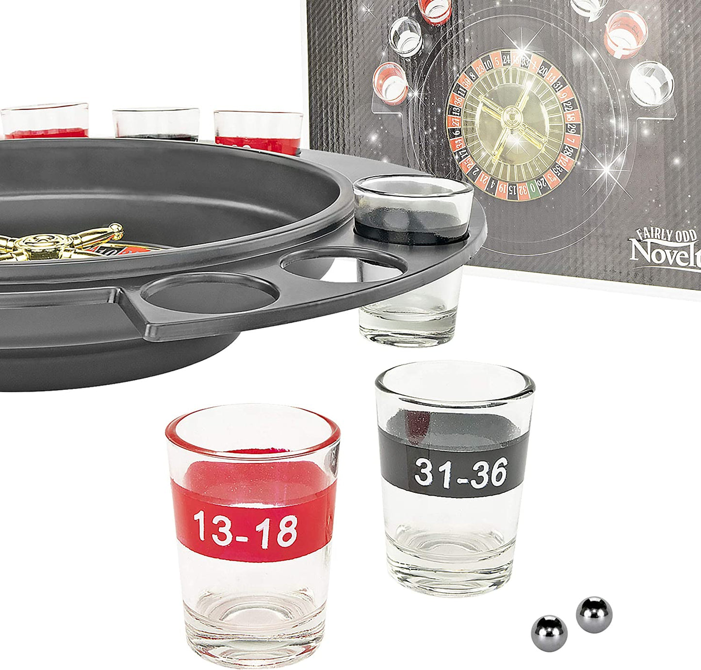 Shot Glass Roulette Drinking Game Set with 2 Balls and 6 Shot Glasses