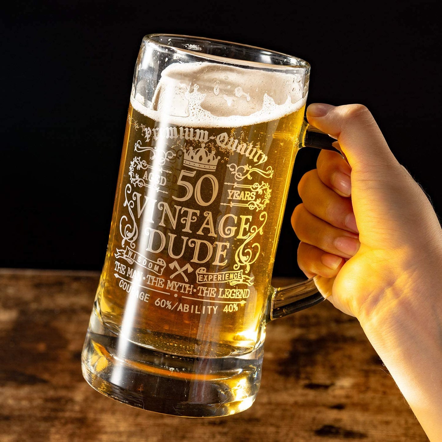50Th Birthday Vintage Dude Beer Mug for Men 50 Years Old Gift 21 Oz Birthday Beer Glass for Him, Husband, Father, Brother Friends Uncle Coworker, Large Capacity Beer Mug Gift, with Box