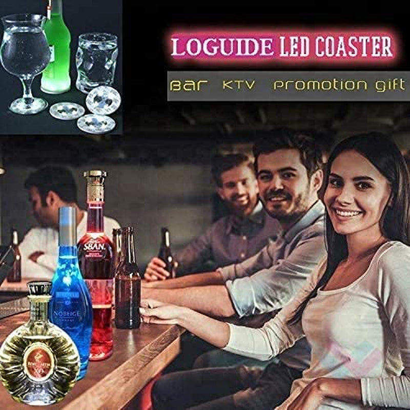 LOGUIDE LED Coaster,Light up Coasters,Led Bottle Lights, Bottle Glorifier,Led Sticker Coaster Discs Light up for Drinks,Flash Light up Cup Coaster Flashing Shots Light (Cool-White)